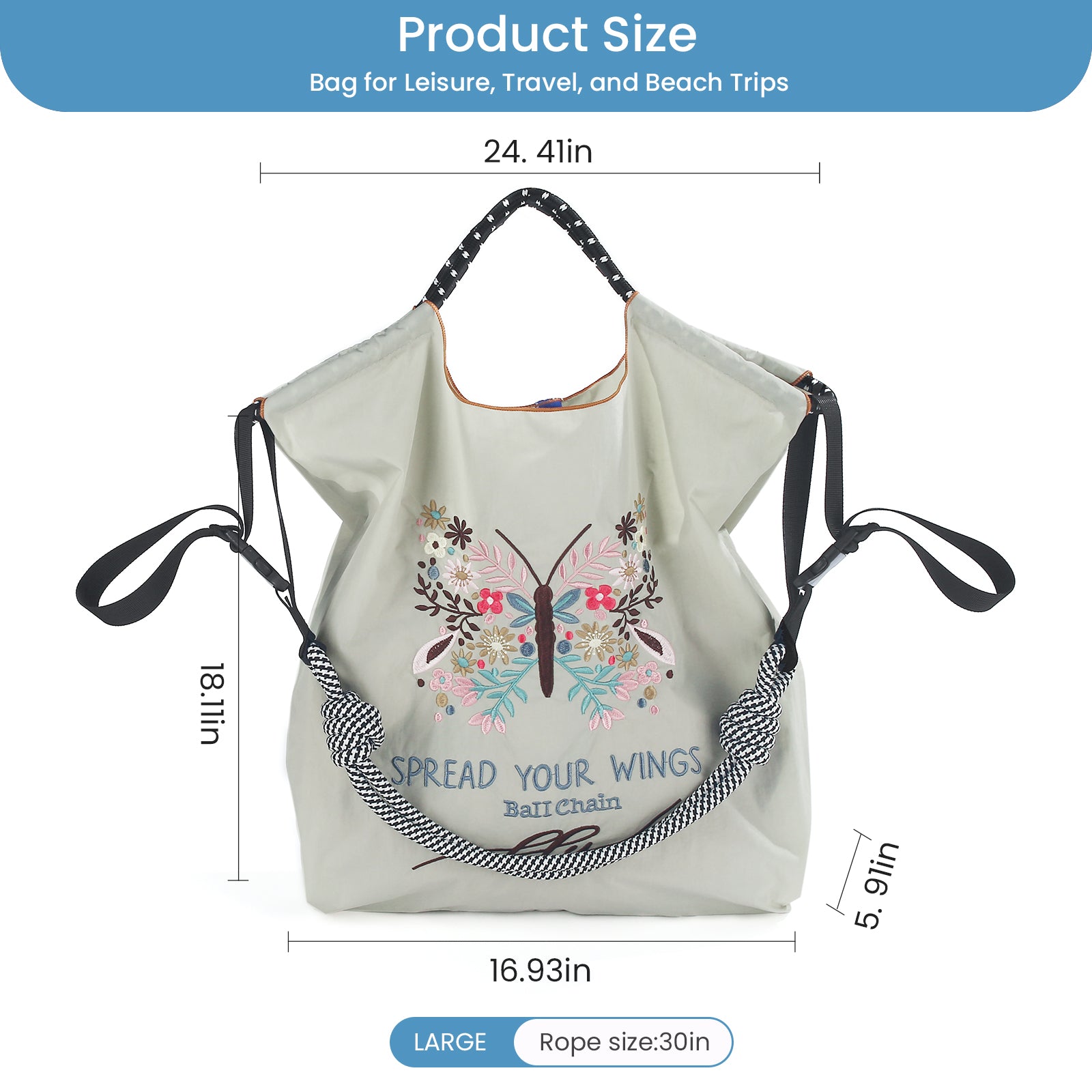 Ball&Chain Women's Fashion Handbag Embroidered Exquisite Butterfly Nylon Handbag(L)
