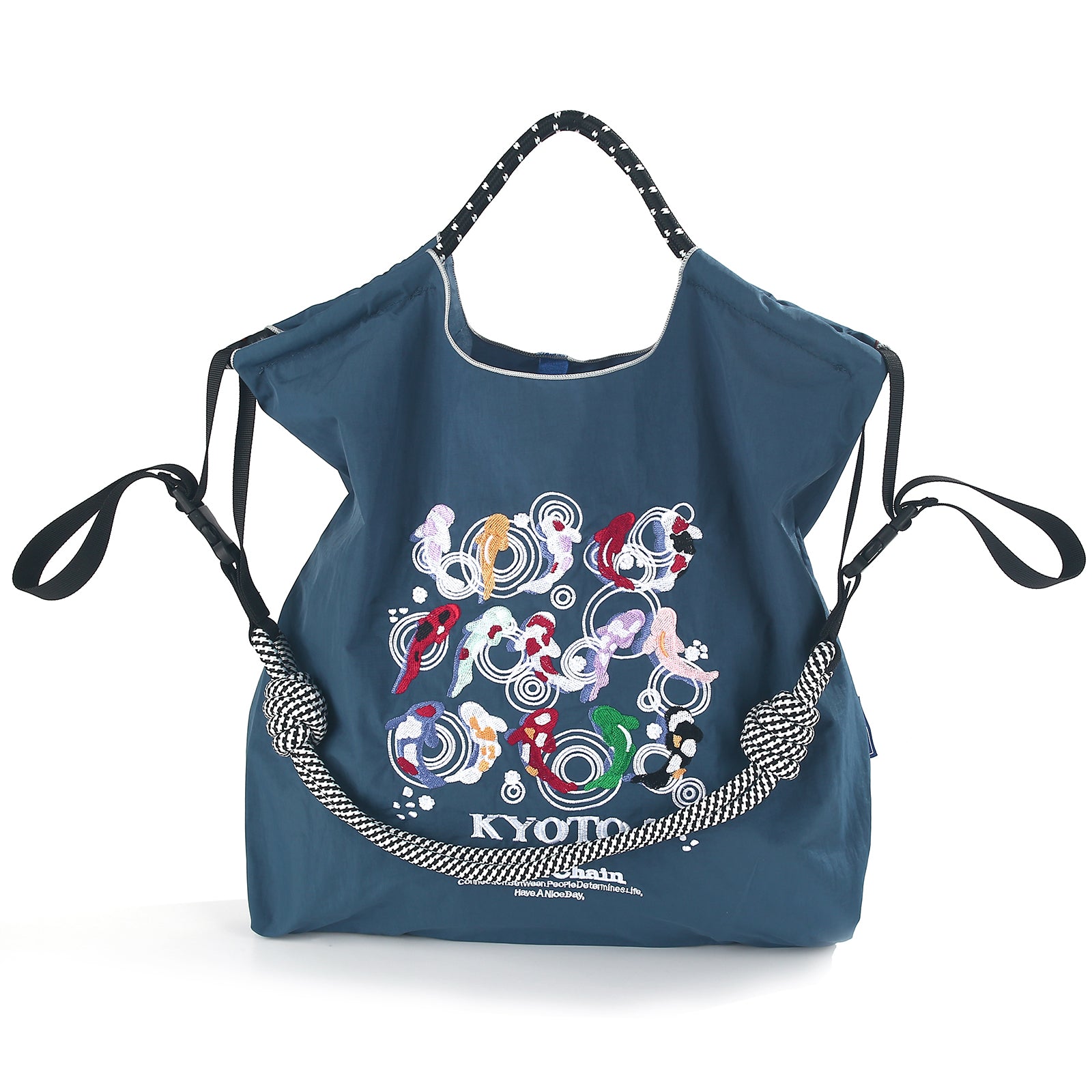 Ball&Chain Tote Bag With Embroidery Koi Fish,Personalized Present Bag Everything Tote Bag with Compartments(M)