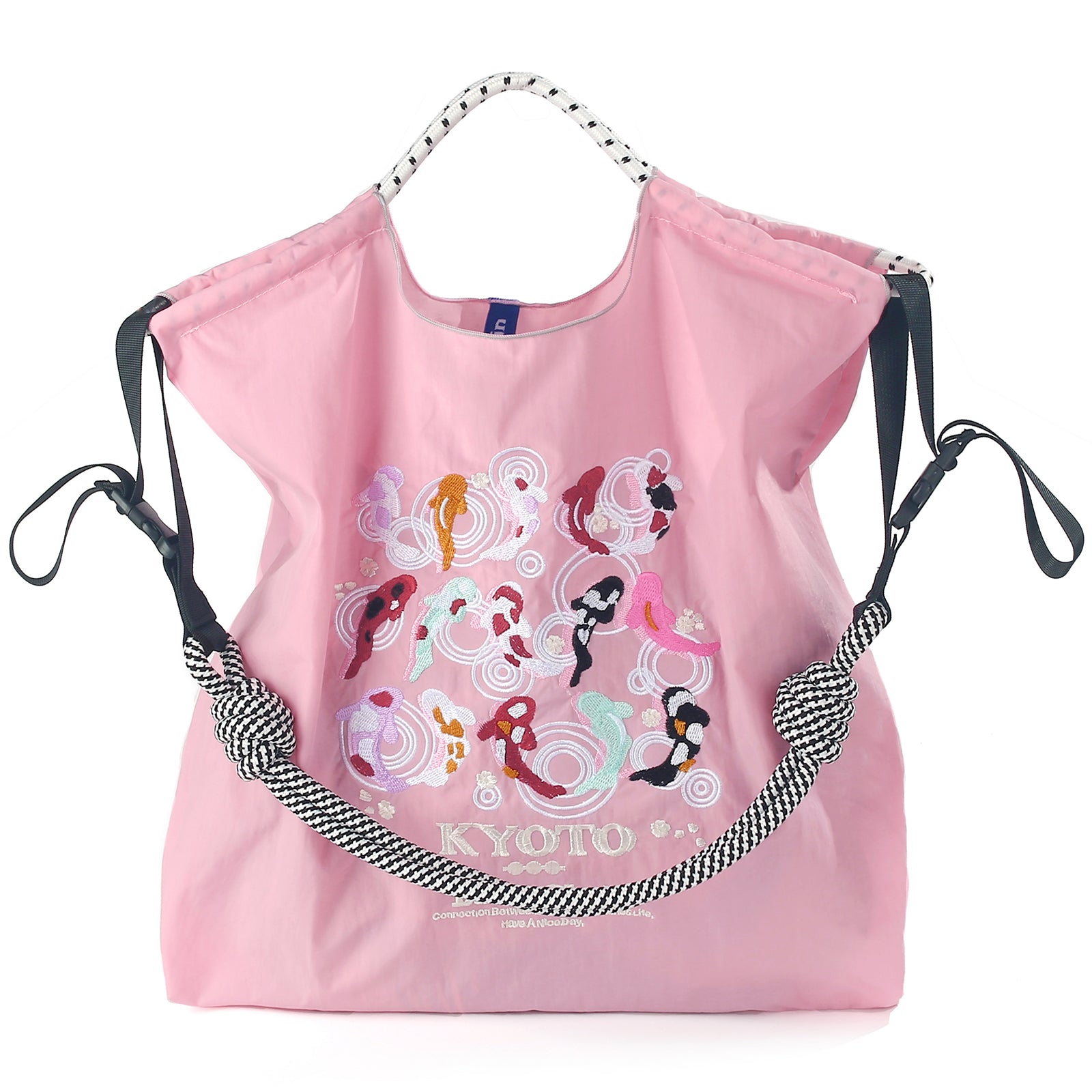 Ball&Chain Tote Bag With Embroidery Koi Fish Everything Tote Bag with Compartments(L)