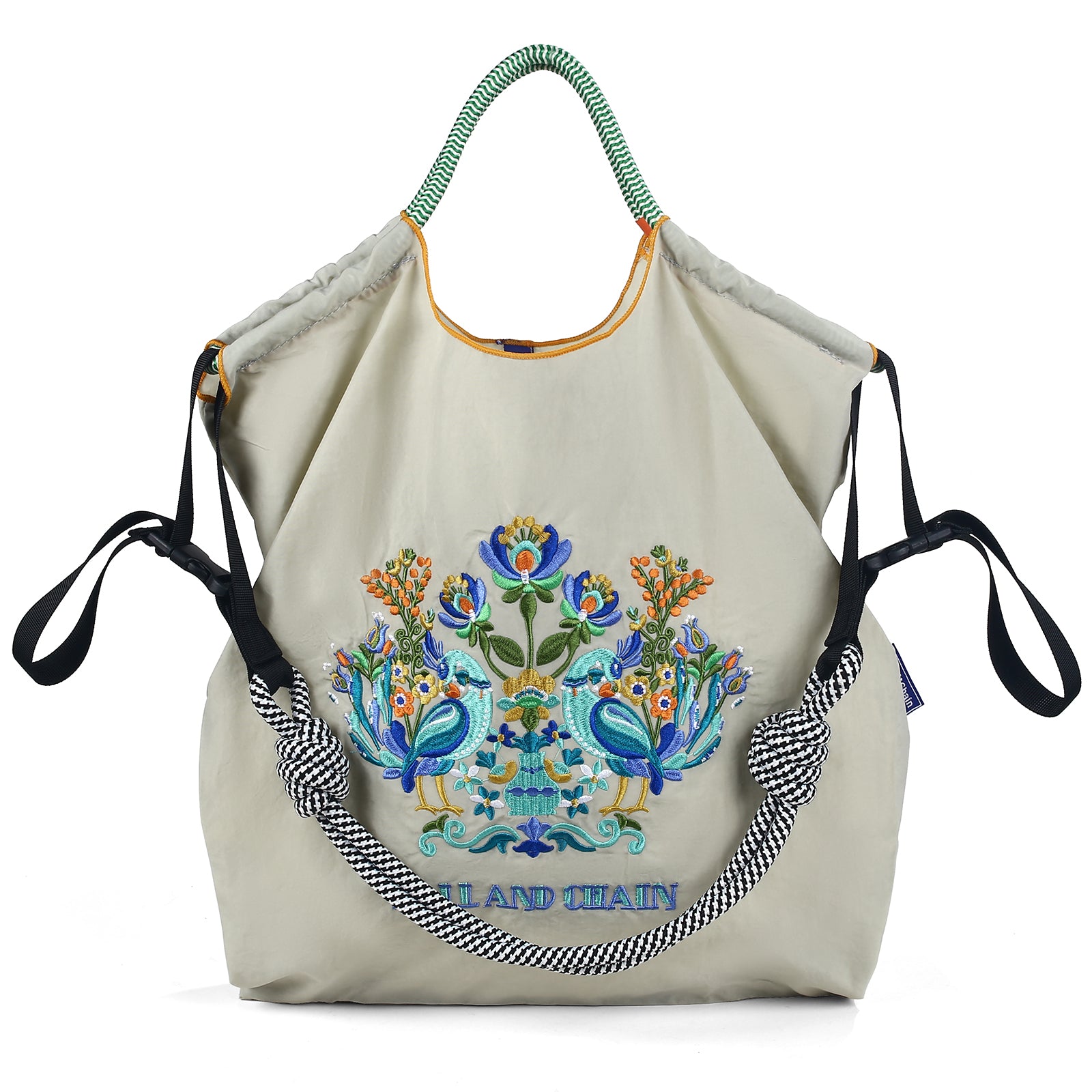 Ball&Chain Shoulder Tote Bag for Women, Nylon Top-Handle, Foldable Weekend Handbag with Pockets(M)