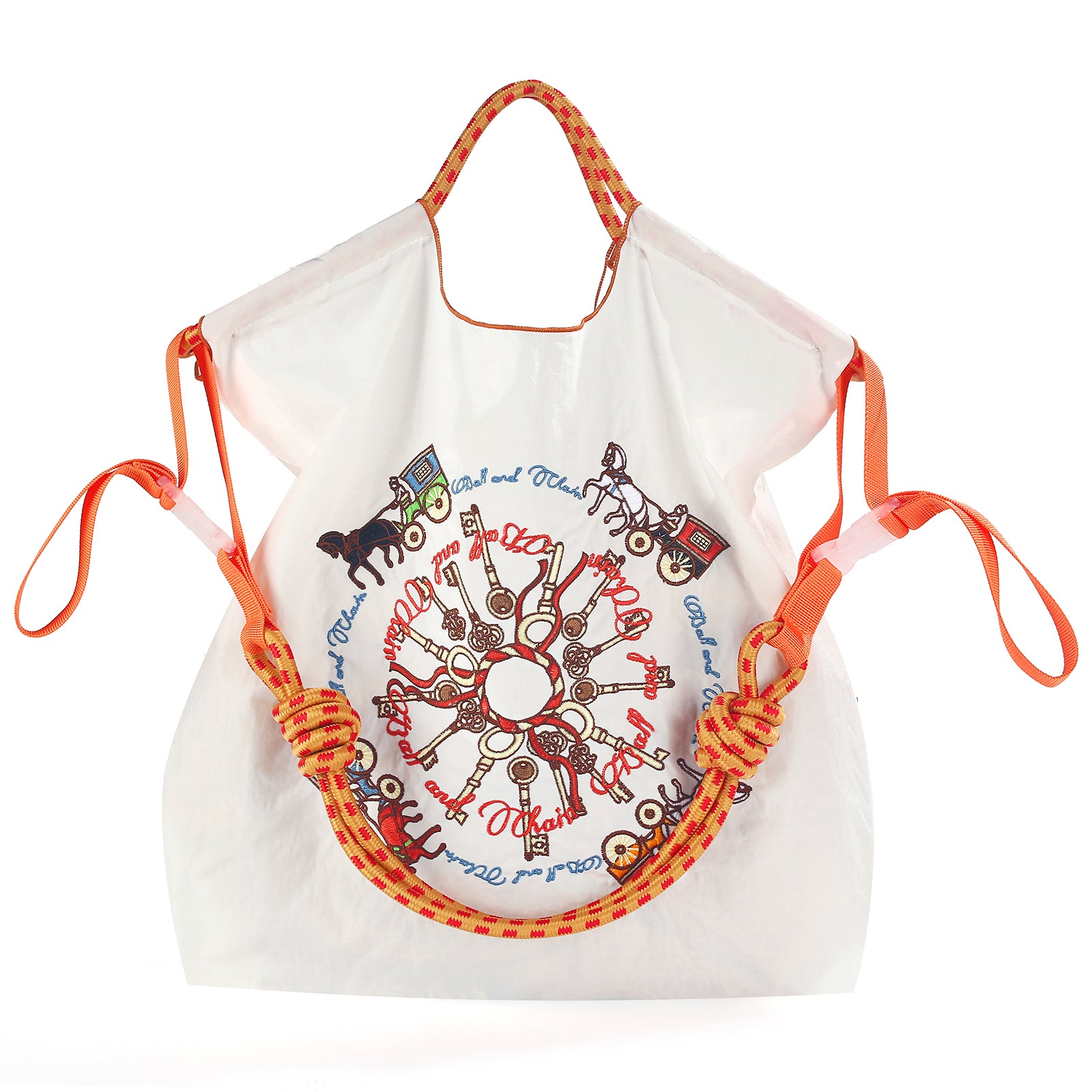 Ball&Chain Carriage Pattern Embroidery Nylon Tote Bag for Women, Travel Shoulder Bag Top Handle HandBags for Work, Travel(M)