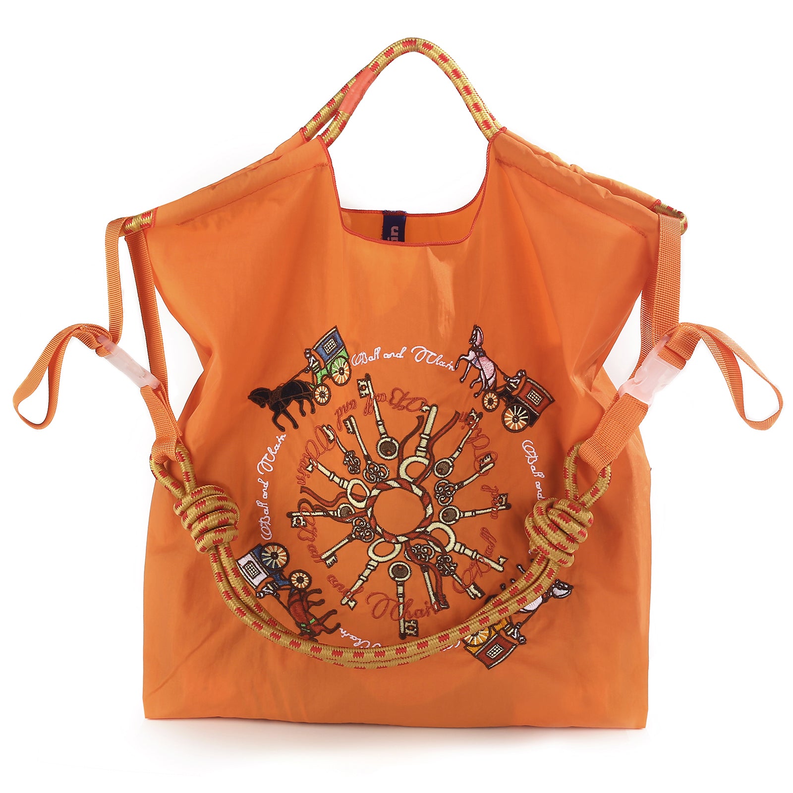 Ball&Chain Carriage Pattern Embroidery Nylon Tote Bag for Women(L)