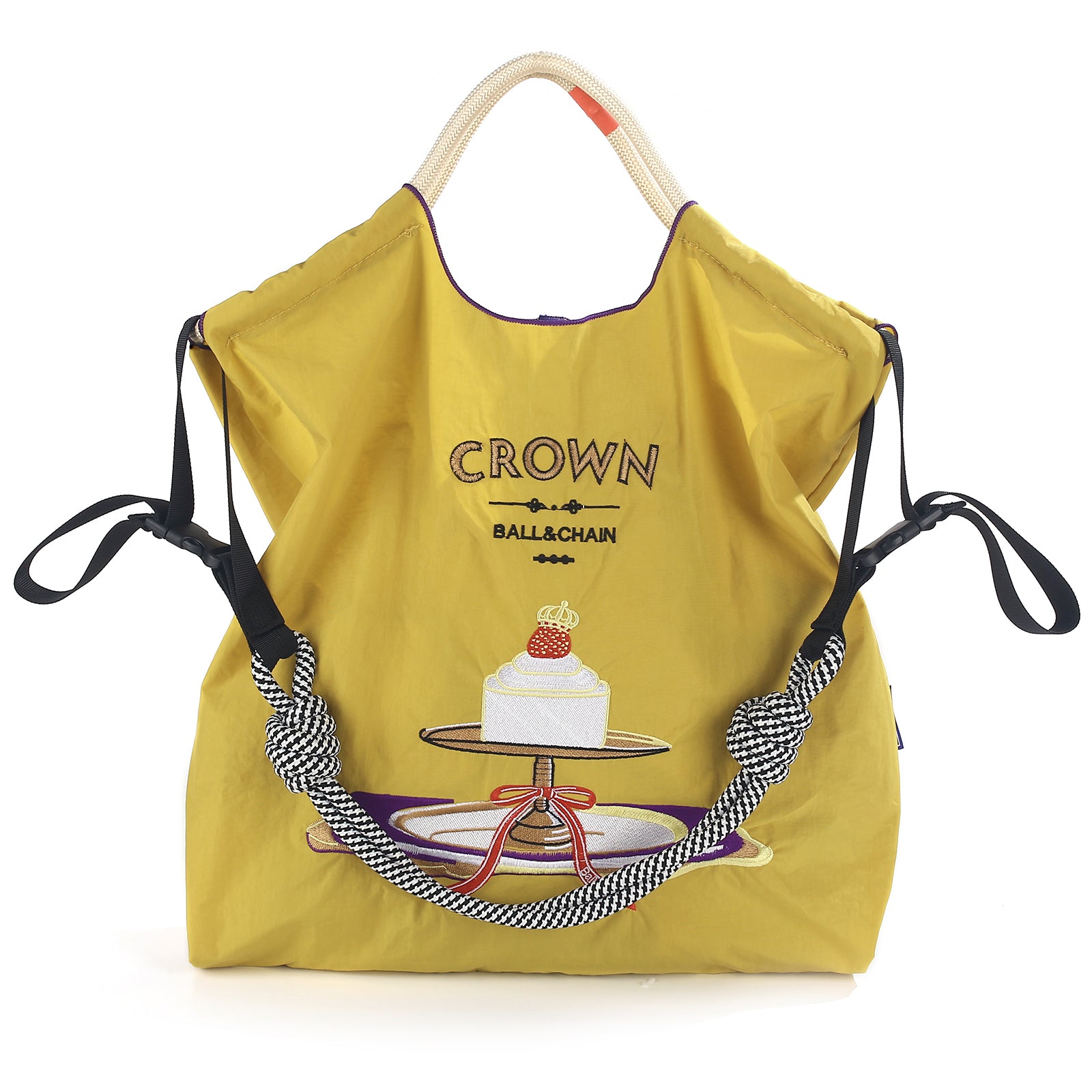 Ball&Chain Cake Pattern Embroidery Nylon Bag with Pulling Rope Pocket Personalized Tote Bags for Mom Teacher Friend(M)
