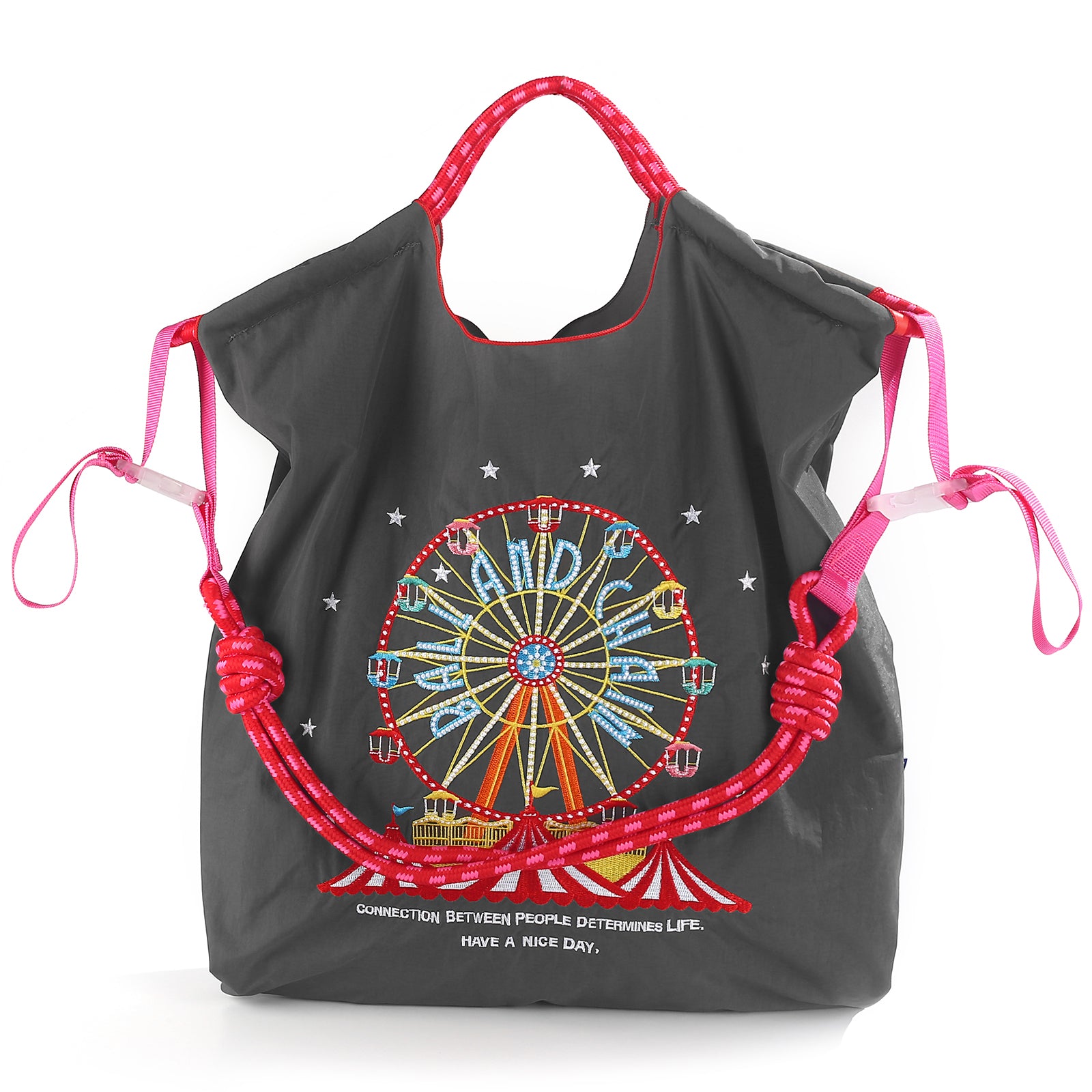 Ball&Chain Embroidery Ferris Wheel Nylon Tote Bag for Women(L)