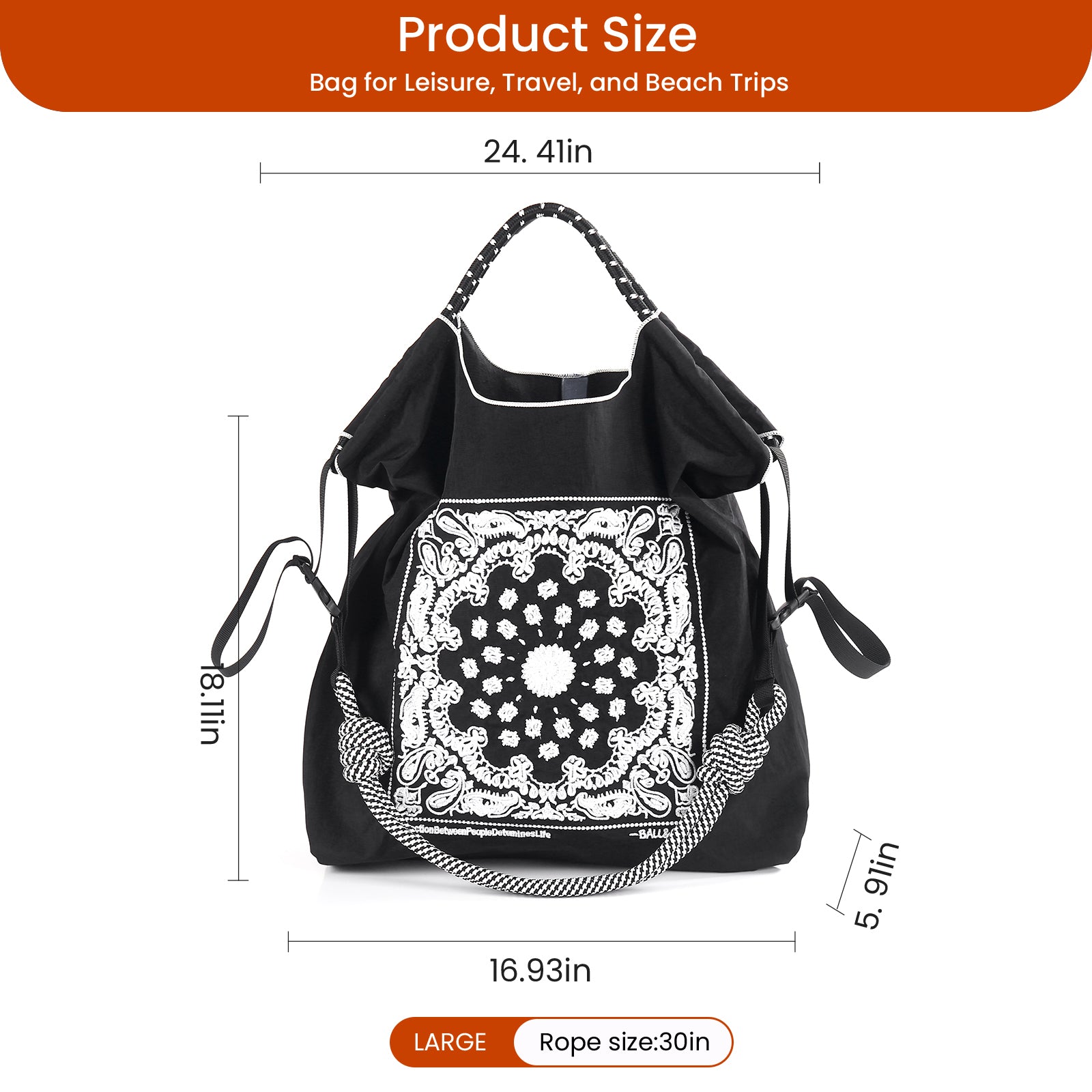 Ball&Chain Lady Tote bag, a lamb embroidered nylon bag, is the perfect companion for shopping and travel(L)