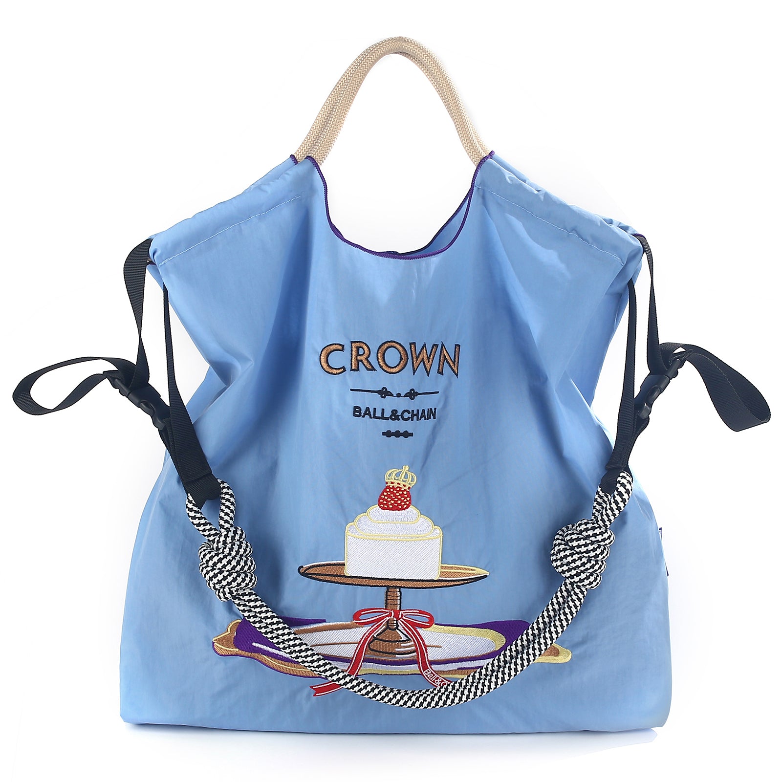 Ball&Chain Cake Pattern Embroidery Nylon Bag with Pulling Rope Pocket Personalized Tote Bags for Mom Teacher Friend(M)