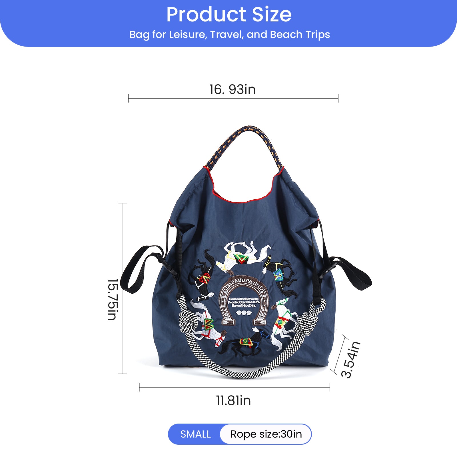Ball&Chain Stylish Women's Reusable Shopping Bag for Leisure, Travel, and Beach Trips(M)