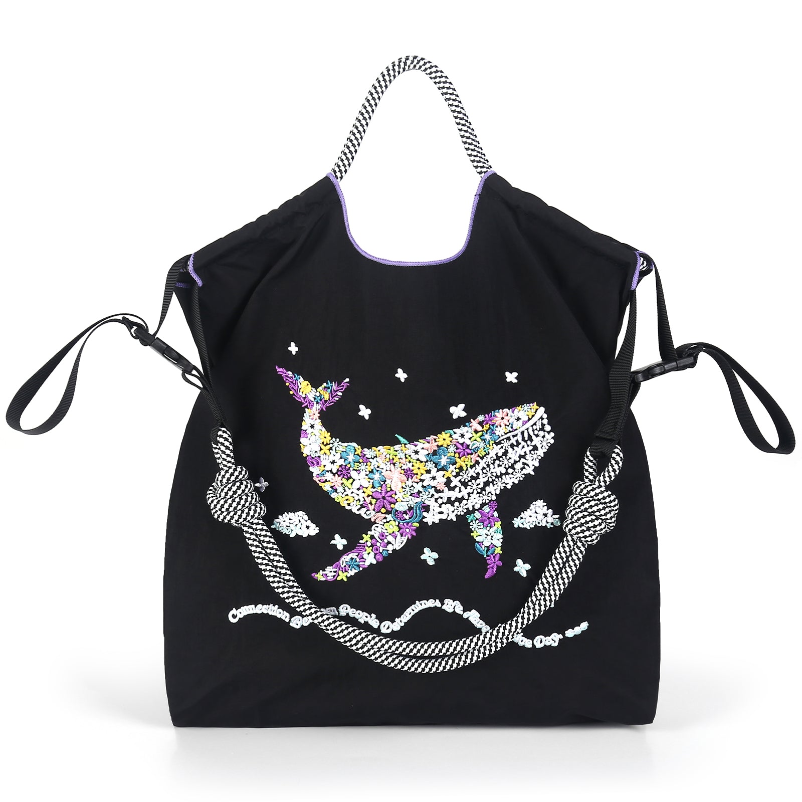 Ball&Chain Women's Fashion Handbag Embroidered Exquisite Butterfly Nylon Handbag Designed for Travel, Beach Bags(L)