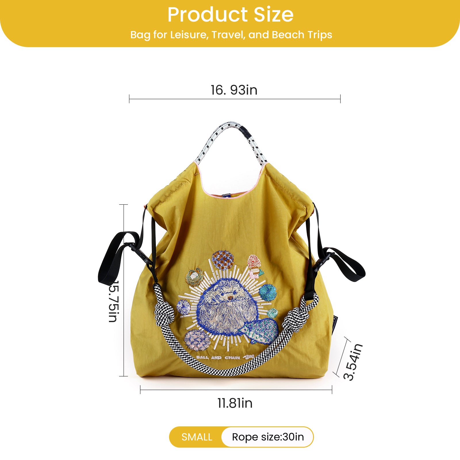 Ball&Chain Stylish Embroidered Nylon Tote Bag for Women(M)