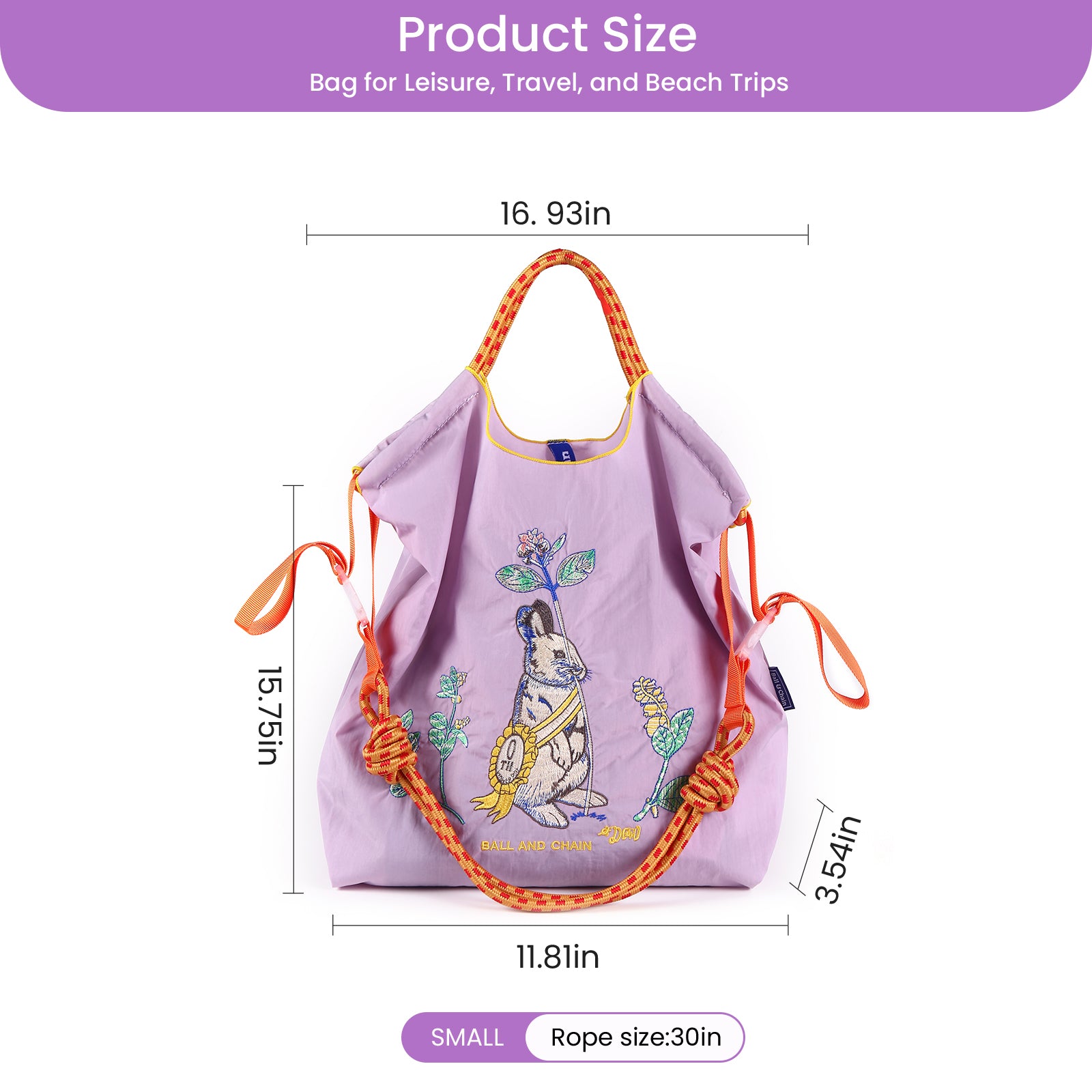 Ball&Chain Women Stylish Embroidered Tote Bag -Ideal Birthday Gift, Perfect Companion for Shopping, Travel, and Beach.(M)