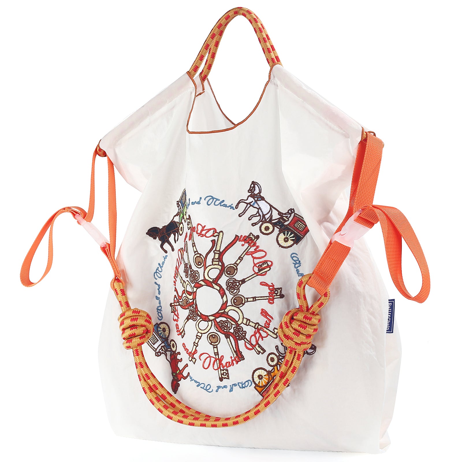 Ball&Chain Carriage Pattern Embroidery Nylon Tote Bag for Women, Travel Shoulder Bag Top Handle HandBags for Work, Travel(M)