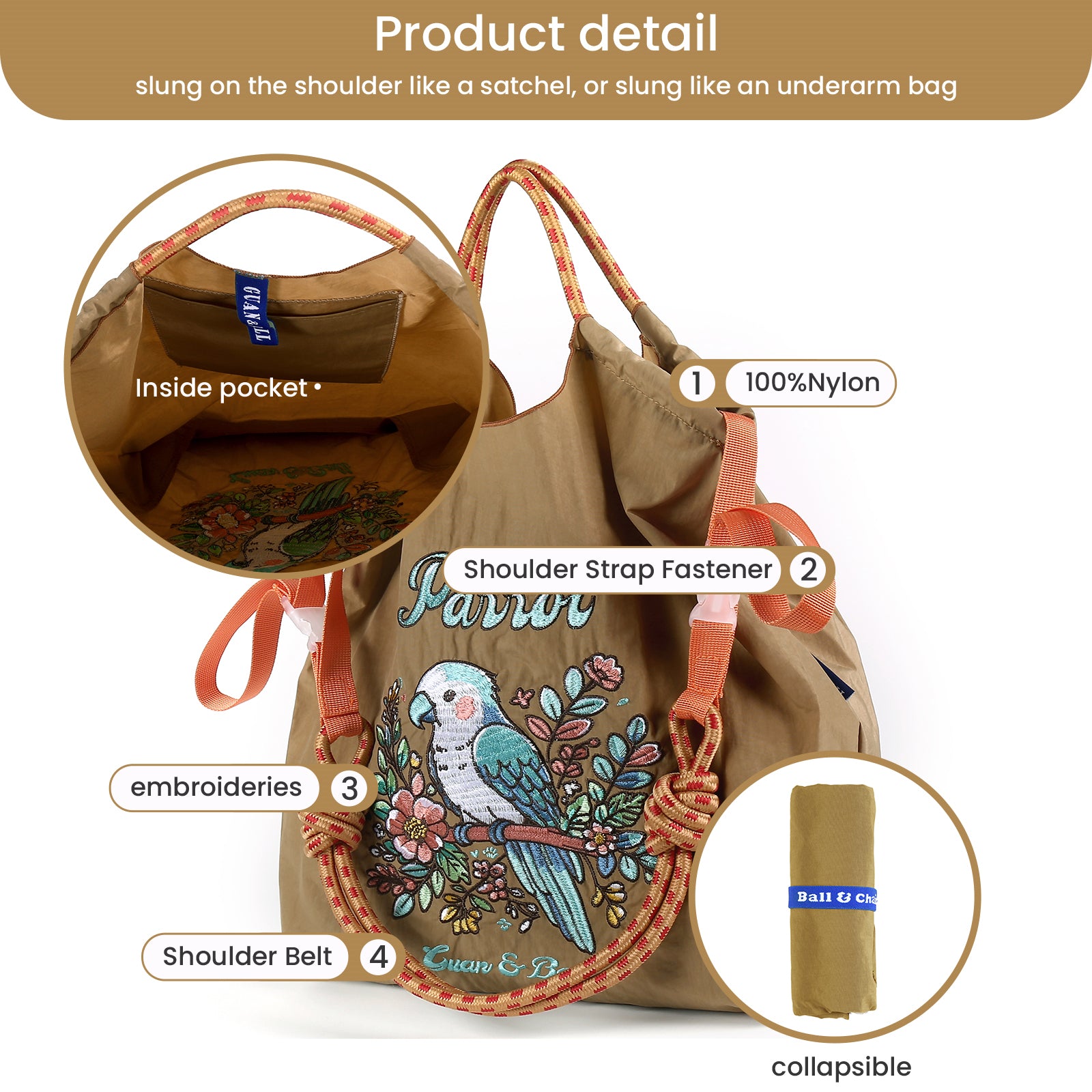Guan&Ball Nylon Tote Bag for Women,Nylon Tote Bag,Everyday Bag Handbags for Work Beach Gym