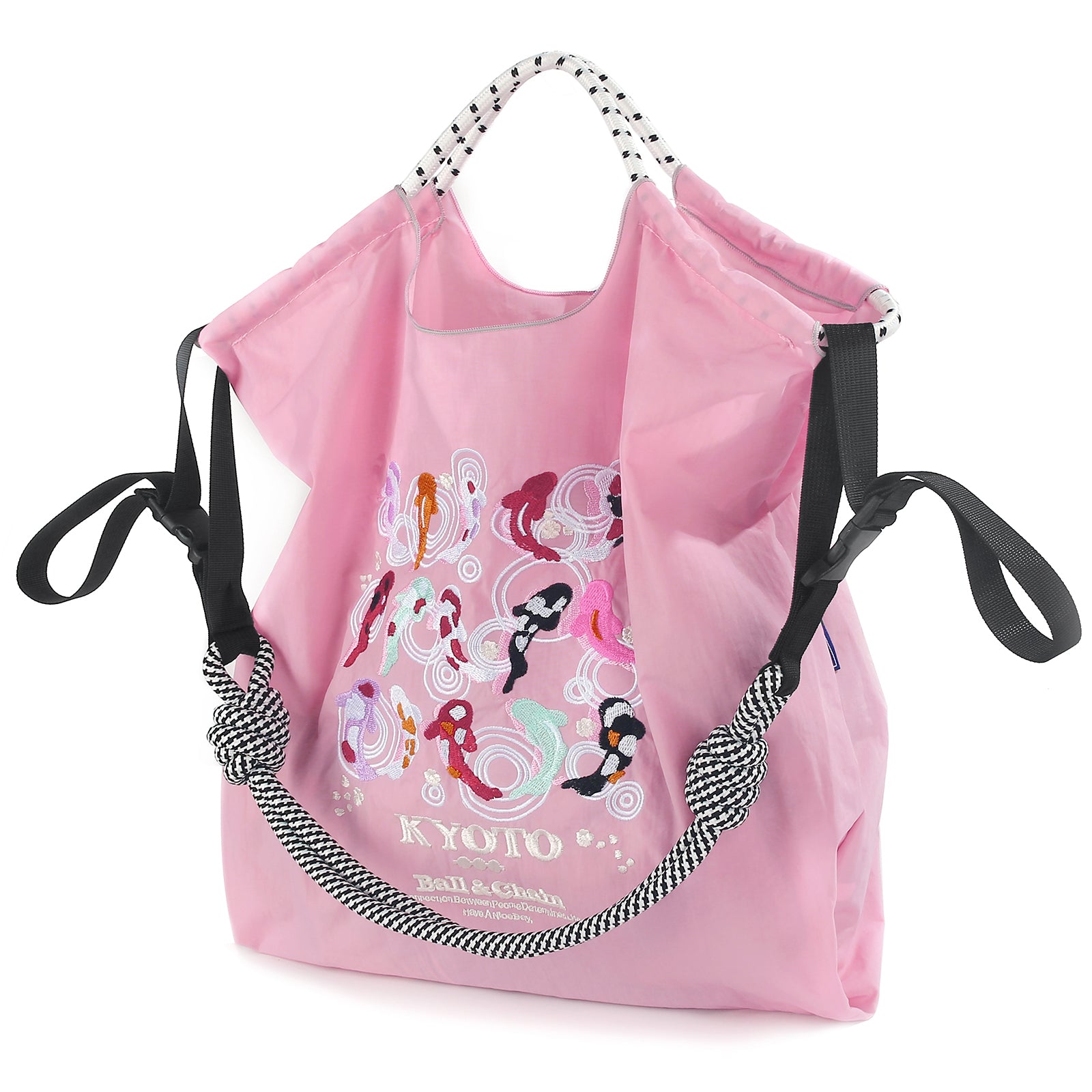 Ball&Chain Tote Bag With Embroidery Koi Fish Everything Tote Bag with Compartments(L)