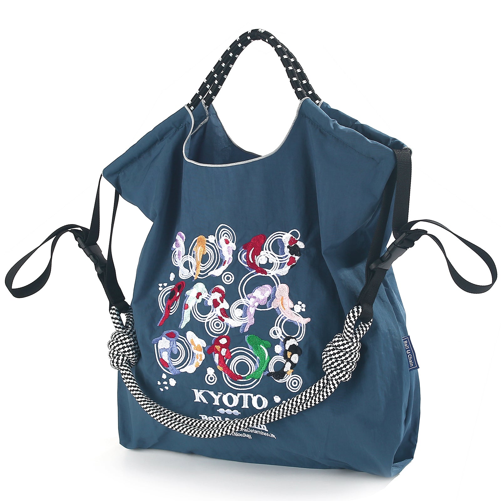 Ball&Chain Tote Bag With Embroidery Koi Fish Everything Tote Bag with Compartments(L)