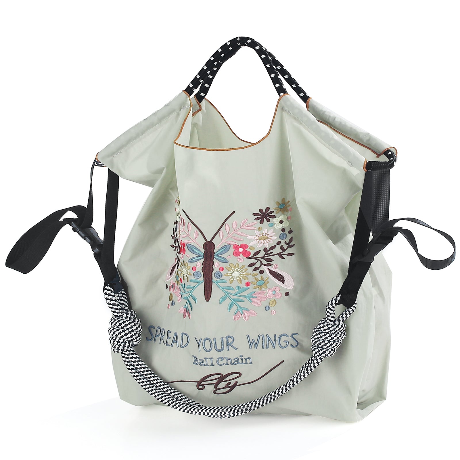 Ball&Chain Women's Fashion Handbag Embroidered Exquisite Butterfly Nylon Handbag(L)