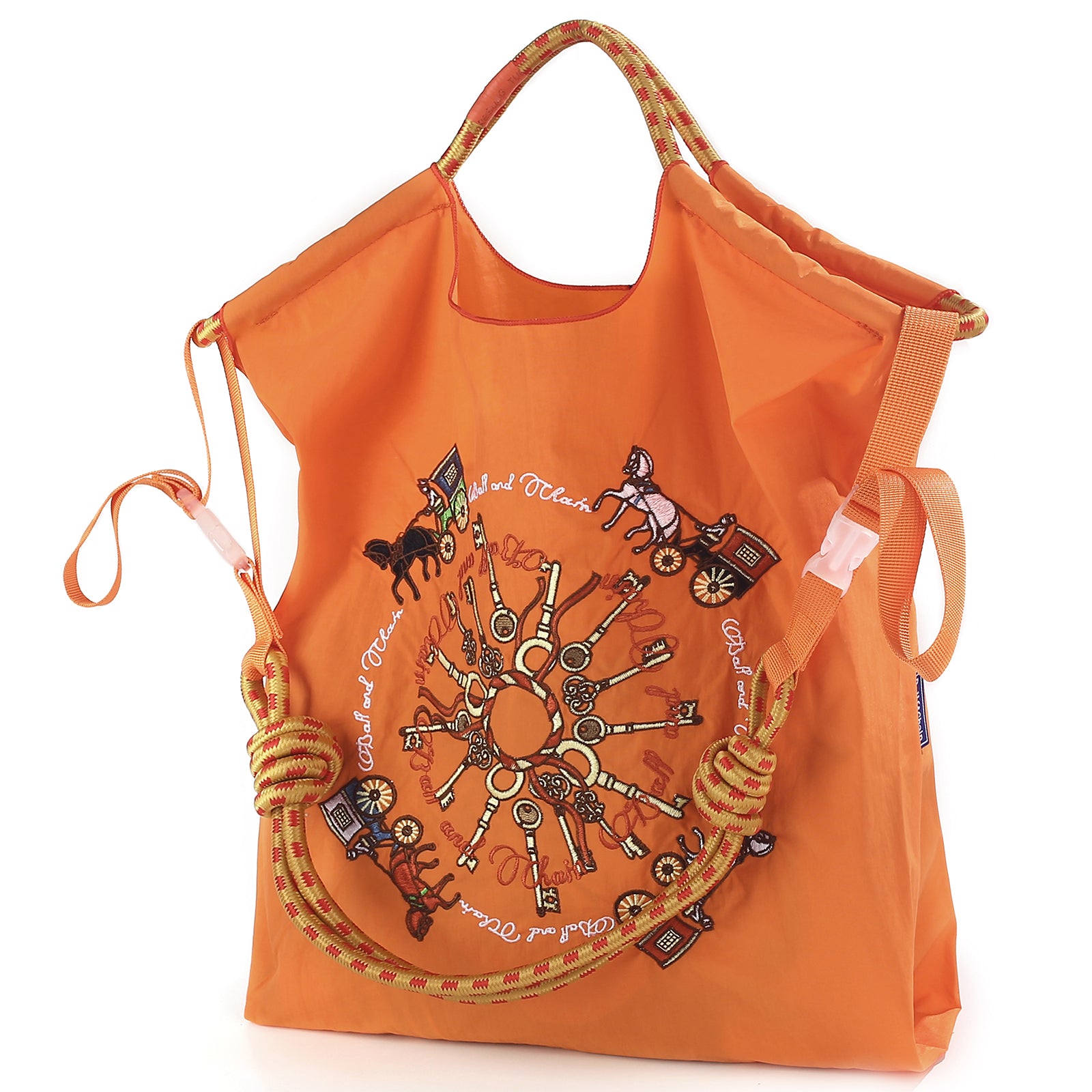 Ball&Chain Carriage Pattern Embroidery Nylon Tote Bag for Women(L)