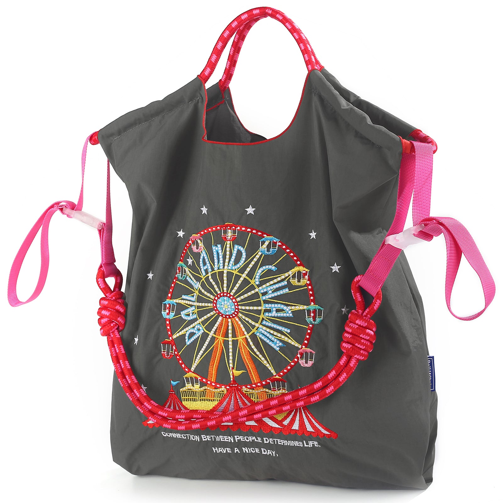 Ball&Chain Embroidery Ferris Wheel Nylon Tote Bag for Women(L)