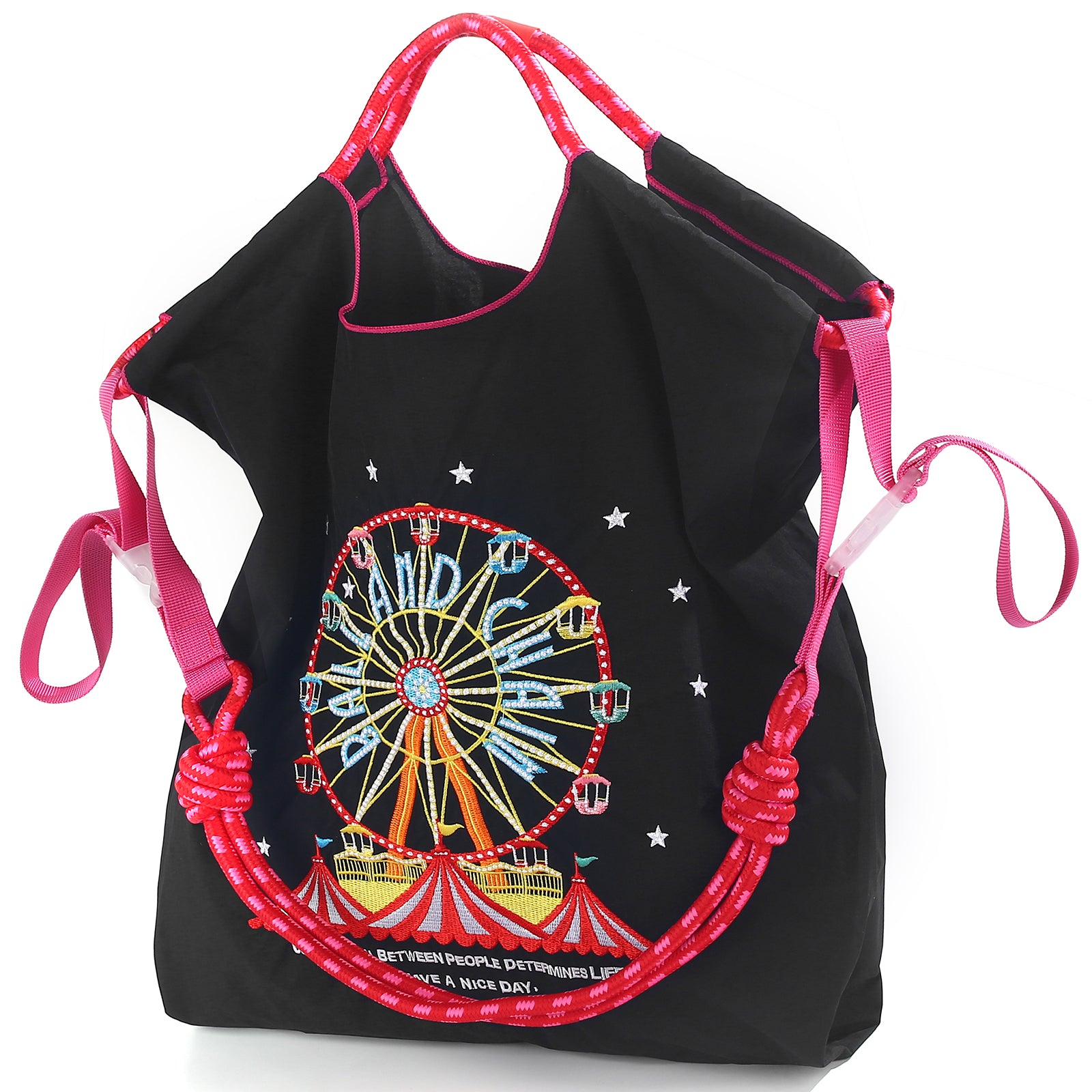 Ball&Chain Embroidery Ferris Wheel Nylon Tote Bag for Women(L)
