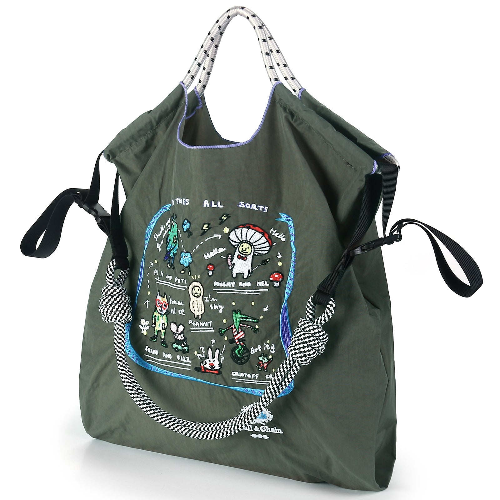 Ball&Chain Shoulder Tote Bag for Women, Nylon Top-Handle(M)