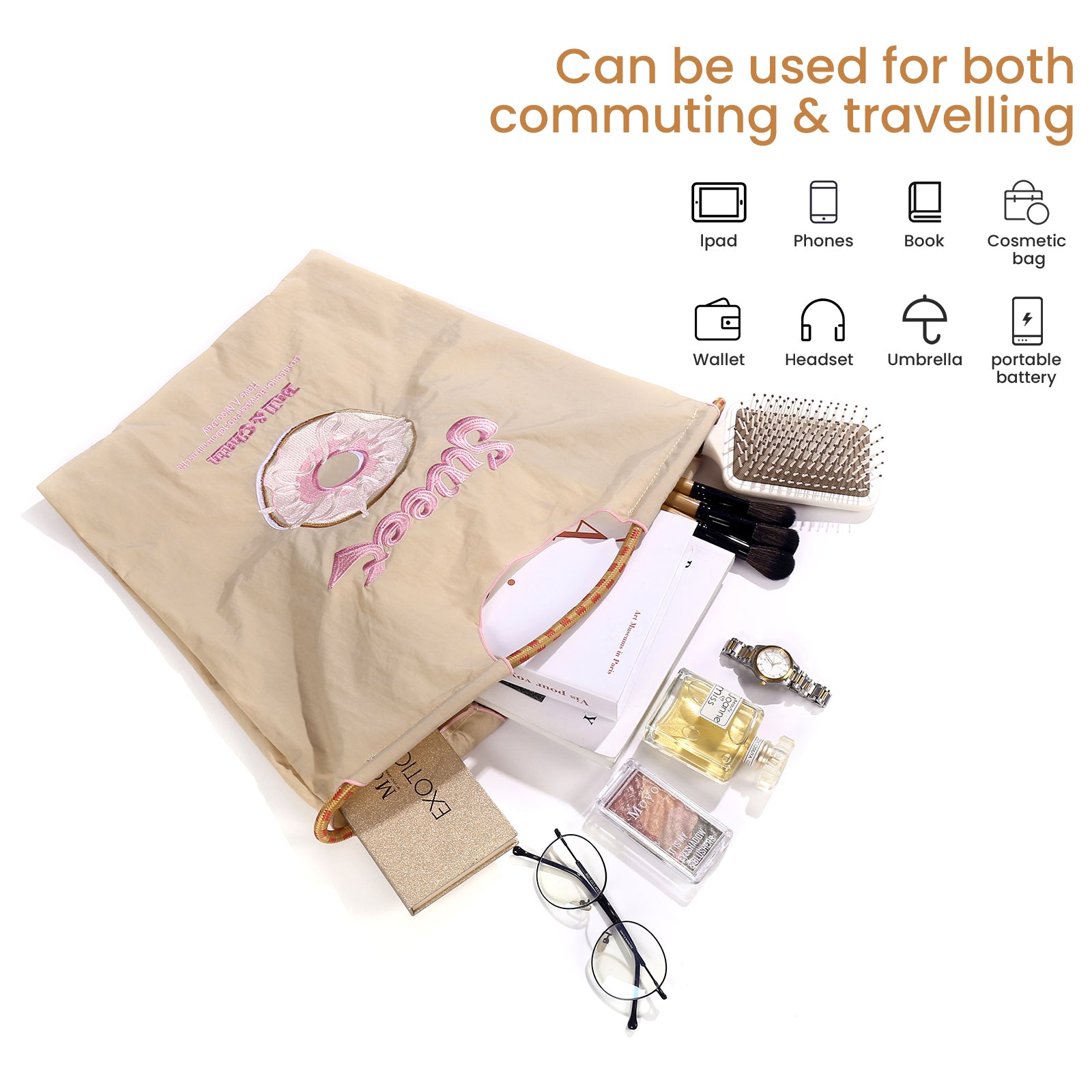 Ball&Chain Large Tote Bag For Women,Foldable Tote Bag, Personalized Present Suitable for Wedding, Birthday, Beach, Holiday(L)