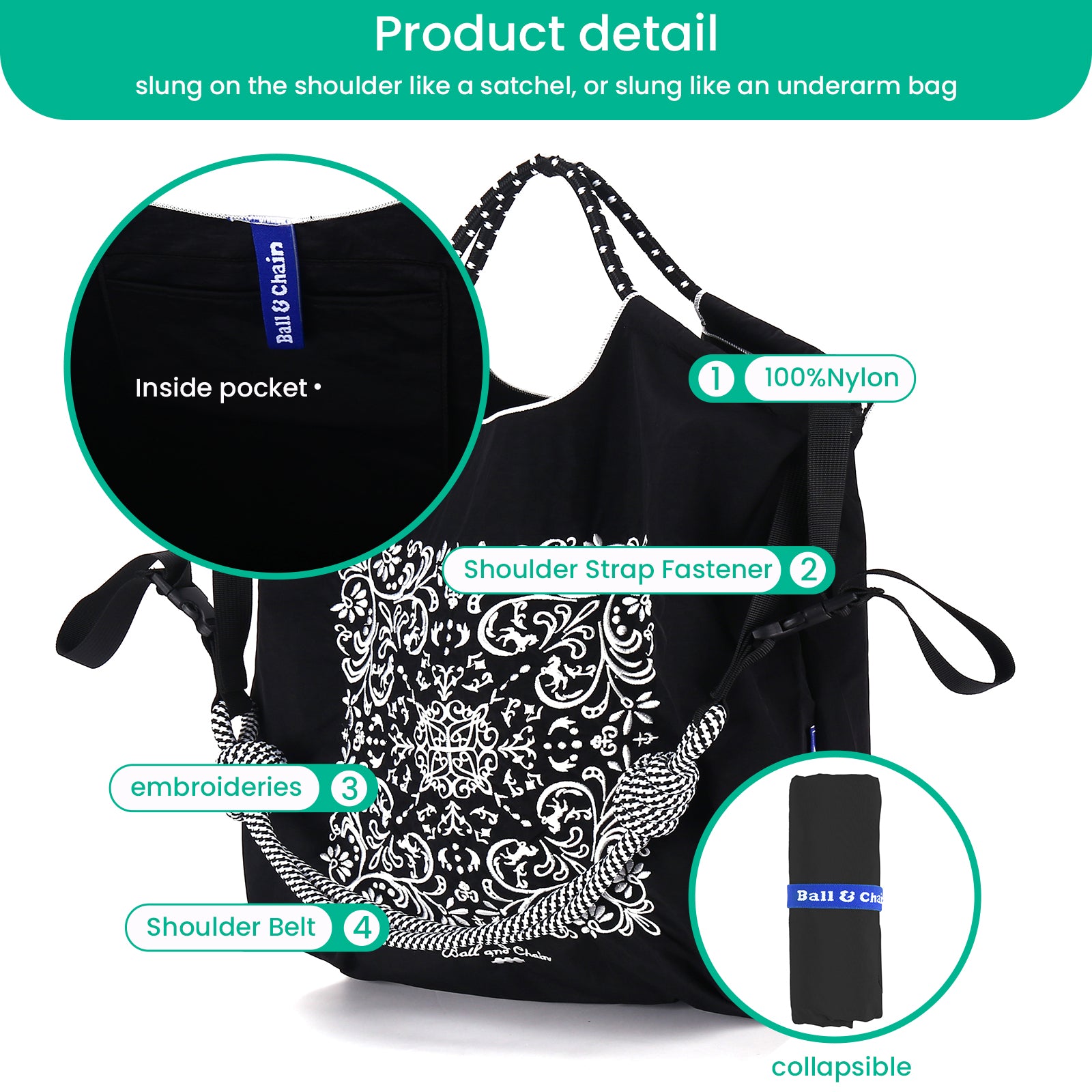 Ball&Chain Nylon Tote Bags Personalized Birthday Gift for Women,Personalized Present Bag,Crossbody Bag Shoulder Bag(M)