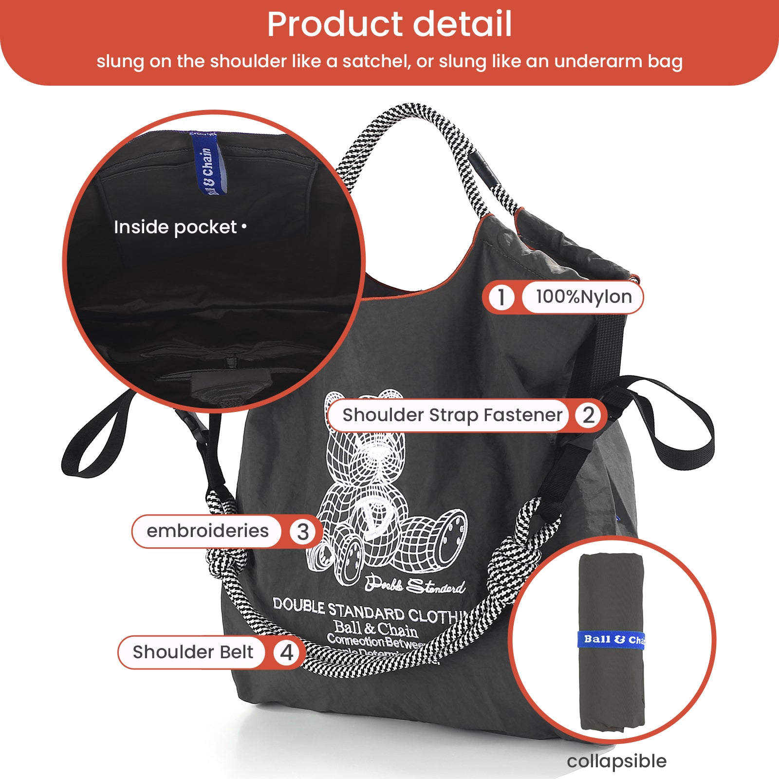 Ball&Chain Tote Bag for Women, Foldable Tote Bag With Handle Large Shoulder Bag Handbag for Travel, Work(M)