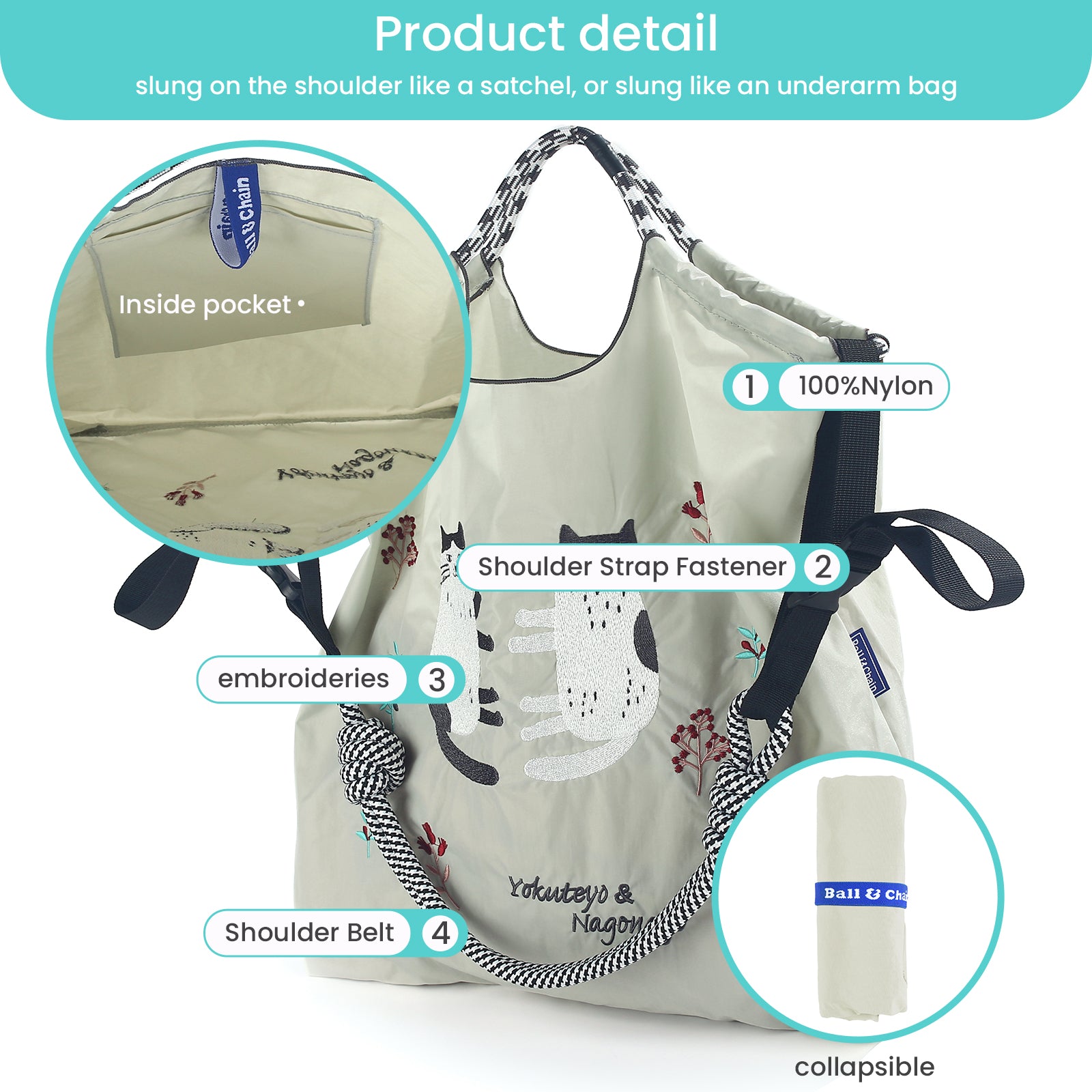 Ball&Chain Tote Bag for Women, Tote Shoulder Bag Beach Bag Shopping Bags Handbag for Travel, Work(M)
