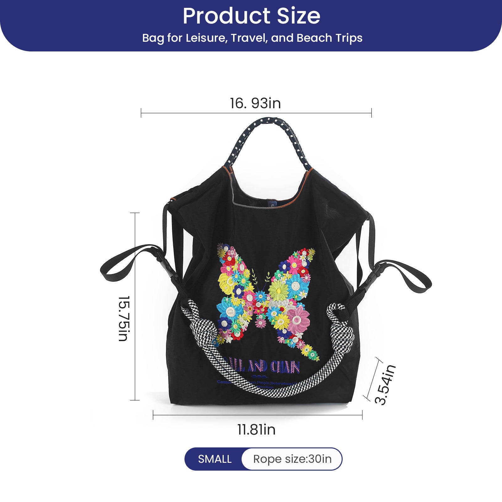 Ball&Chain Women's Fashion Handbag Embroidered Nylon Handbag Designed for Travel, Beach, and Birthday Shopping Bags(M)