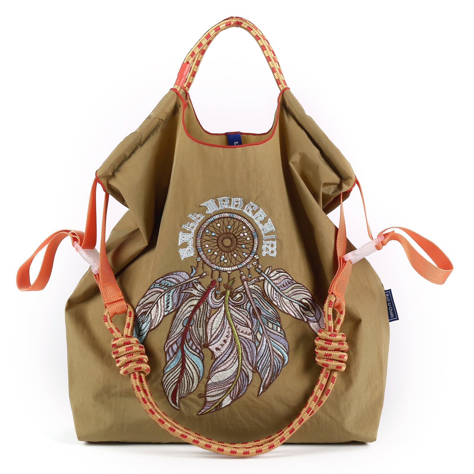 Ball&Chain Embroidery Initial Nylon Tote Bag,Personalized Present Suitable for Travel,Beach,is a Great Gift Women, Mom(M)
