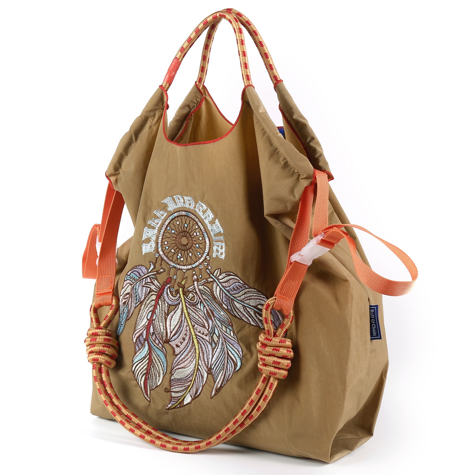 Ball&Chain Embroidery Initial Nylon Tote Bag,Personalized Present Suitable for Travel,Beach,is a Great Gift Women, Mom(M)