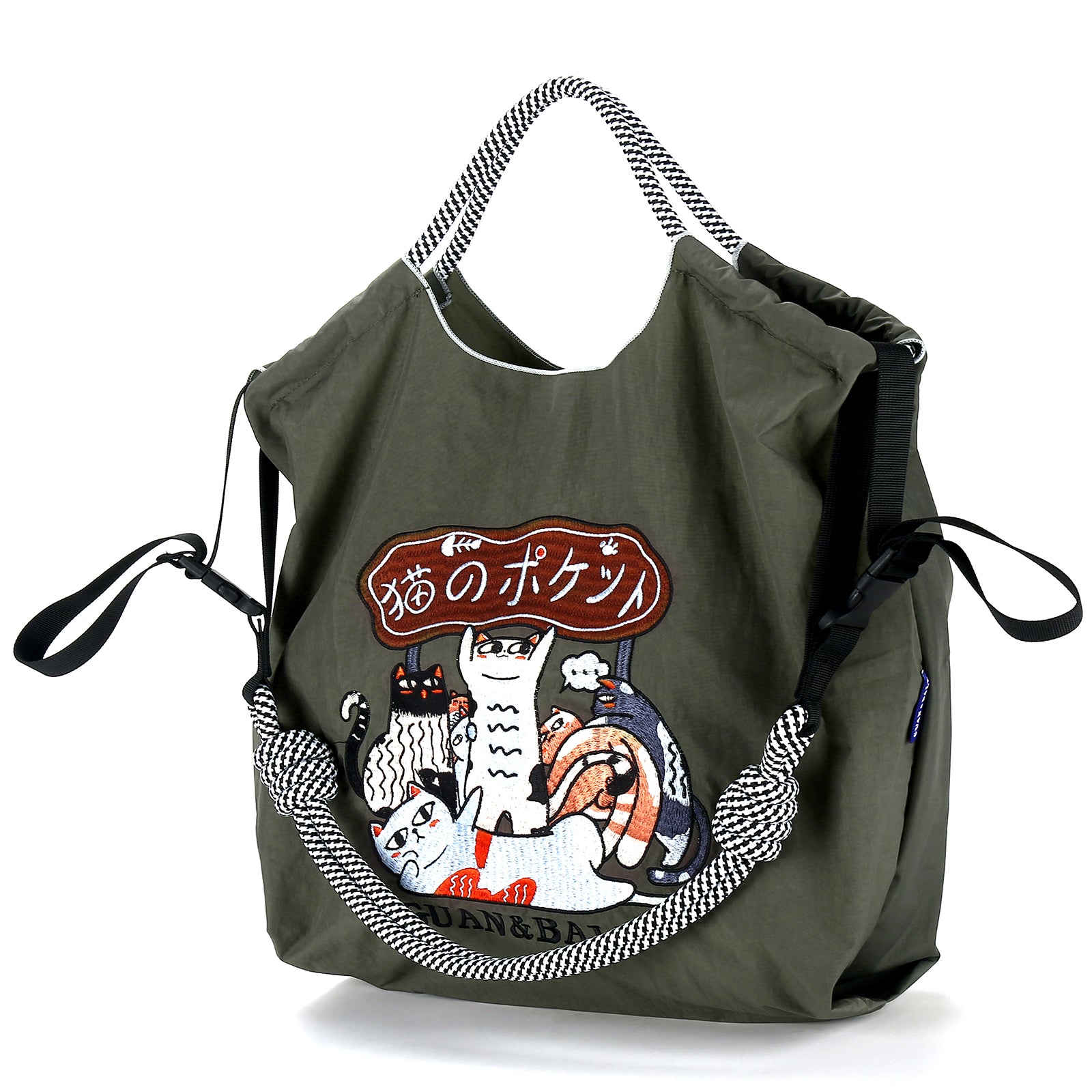 Guan&Ball The Lady Tote bag, waterproof nylon bag with lamb embroidery pattern, is the perfect companion for travel