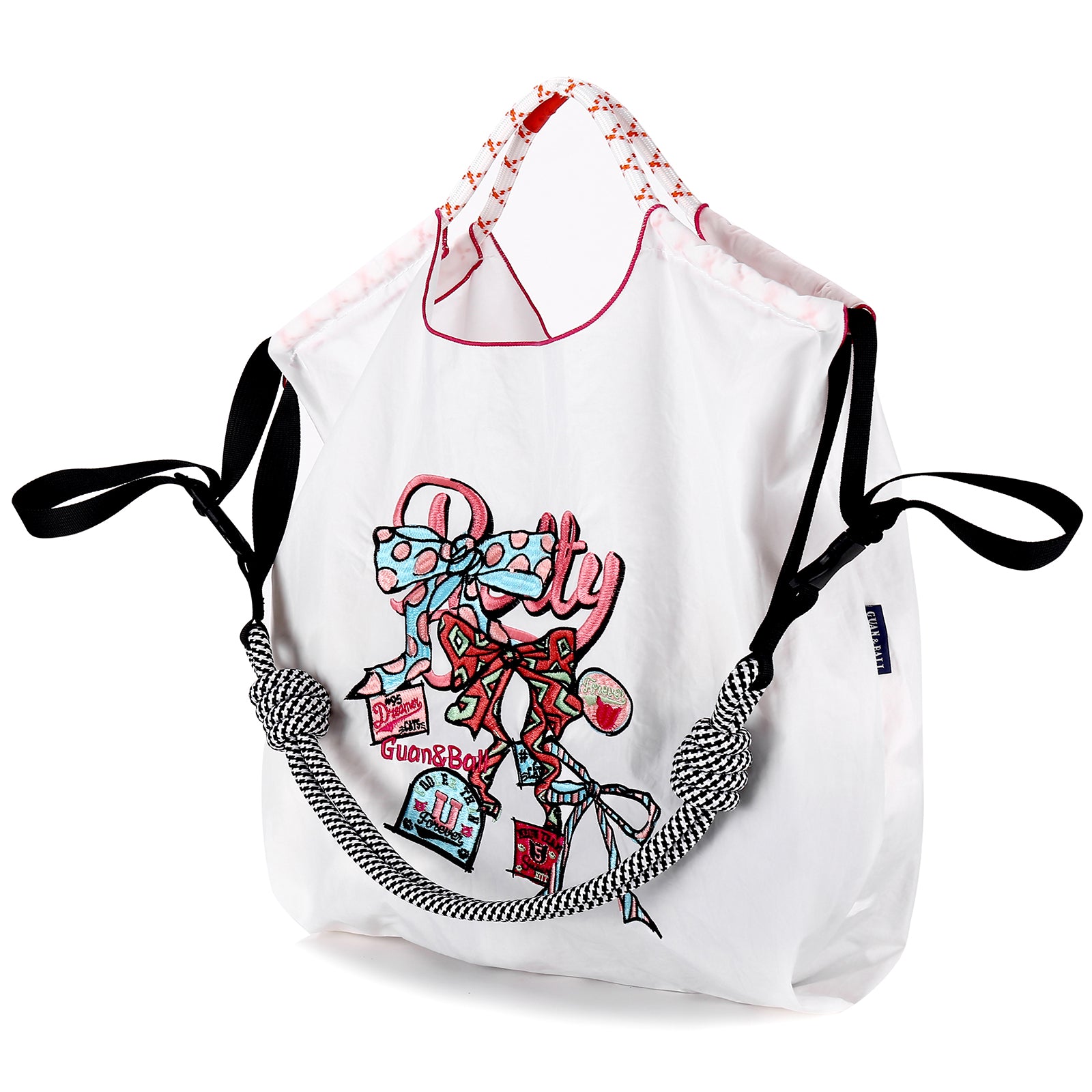 Guan&Ball Lady Tote Bag, a butterfly embroidered patterned nylon bag, is the perfect companion for travel and shopping