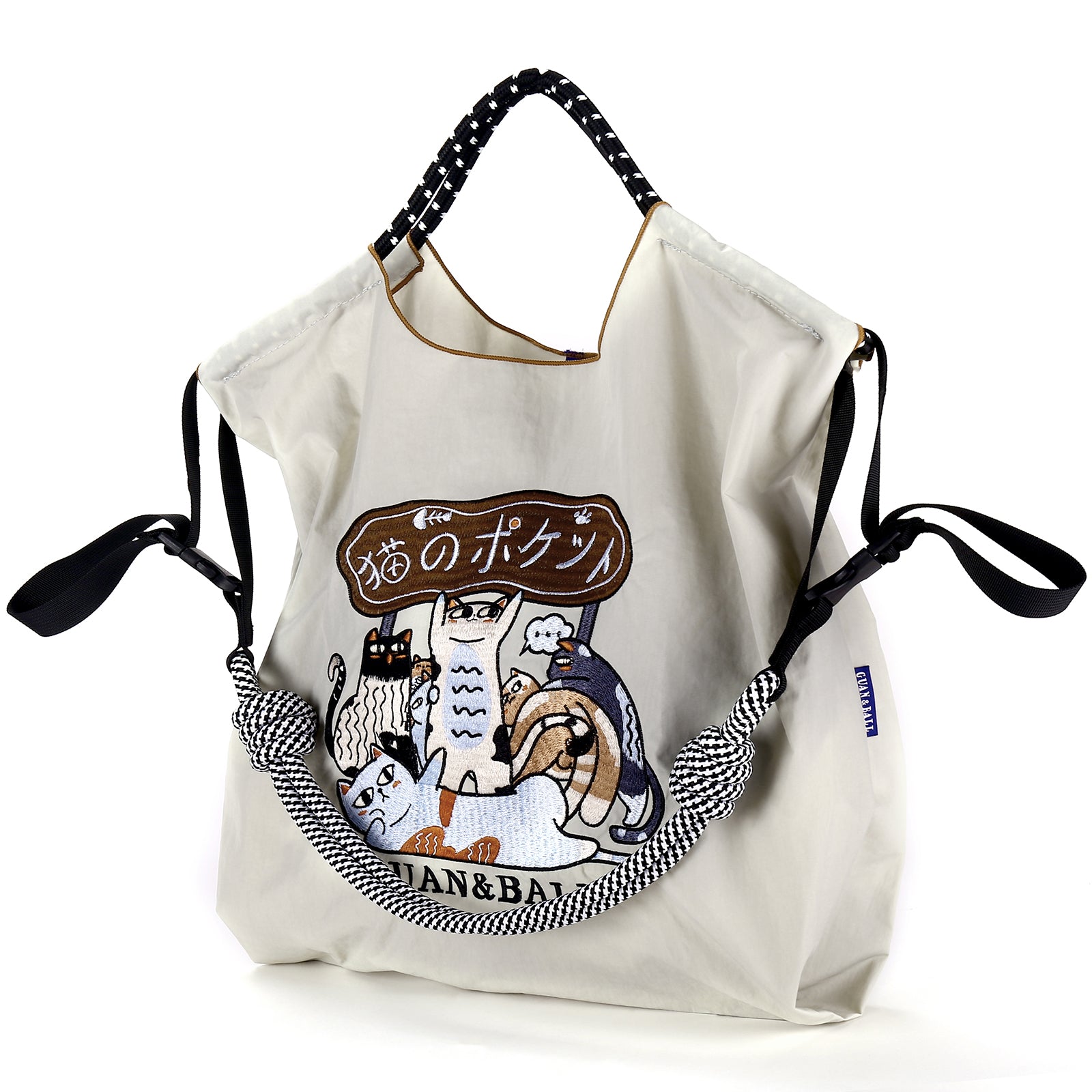 Guan&Ball The Lady Tote bag, waterproof nylon bag with lamb embroidery pattern, is the perfect companion for travel