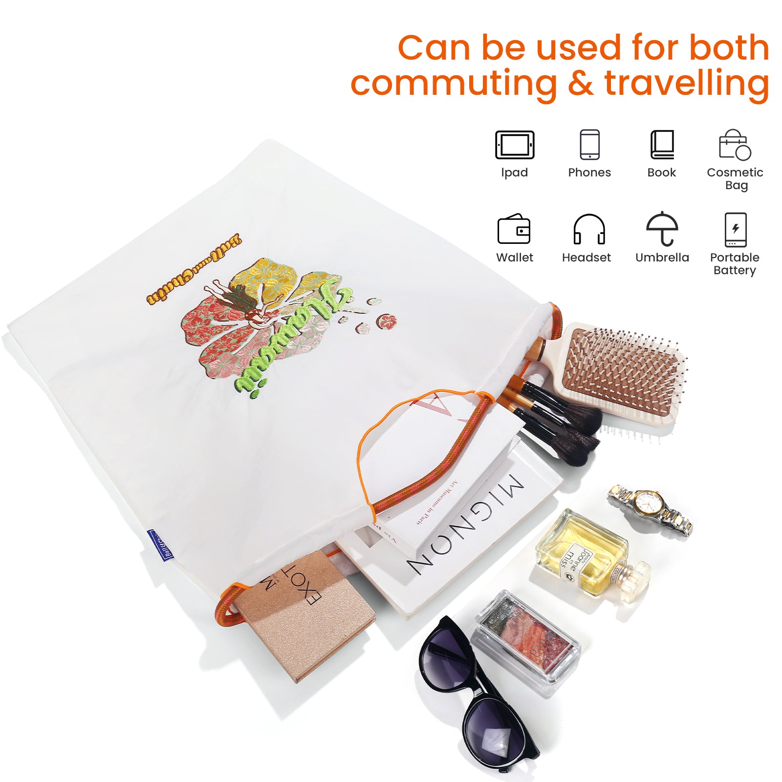 Ball&Chain Embroidery Tote Bag for Women（L）