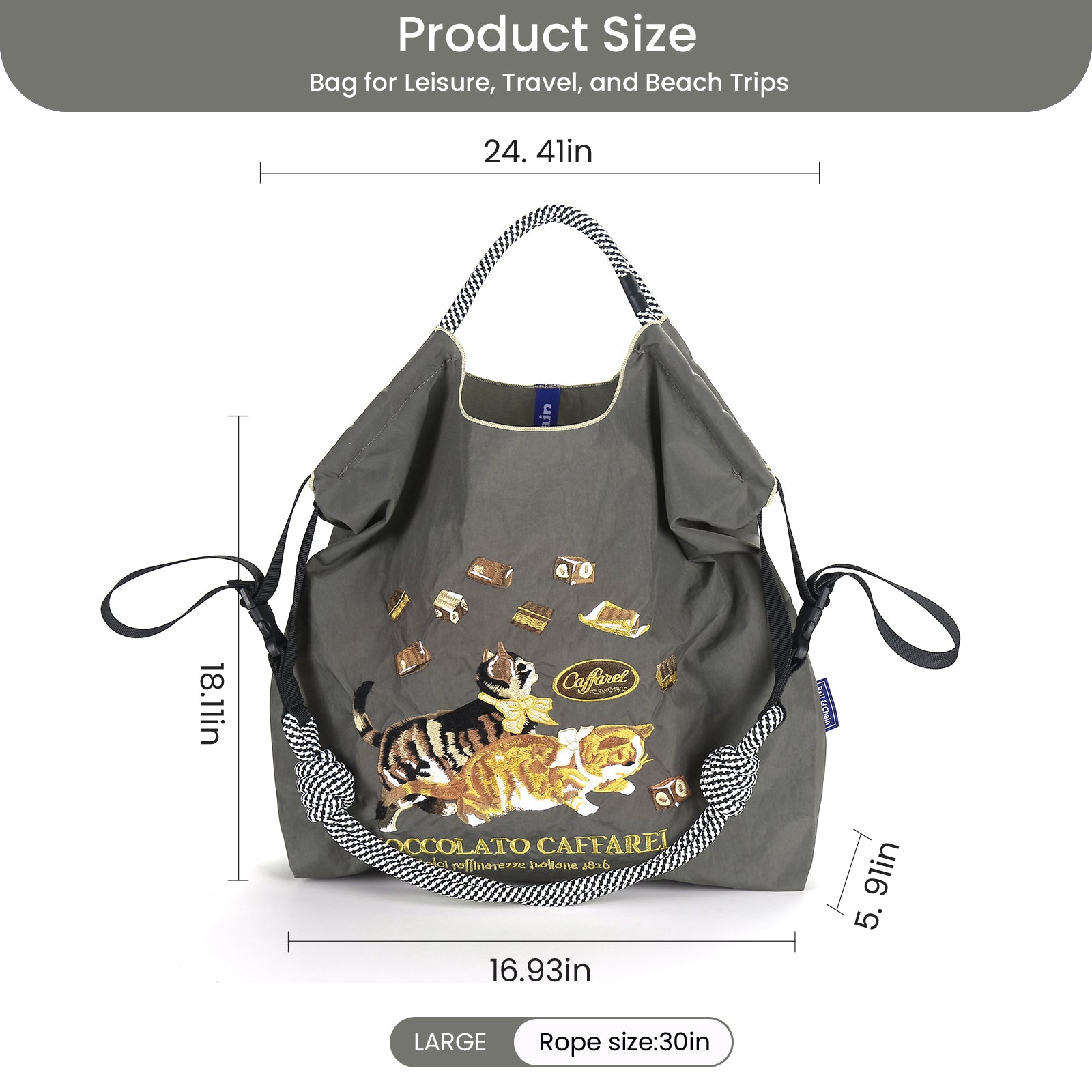 Ball&Chain  Women Embroidery Shoulder Handbag Nylon Pockets Bag Ladies Crossbody Purse Fashion Tote Handle Satchel,15x16 in（M）