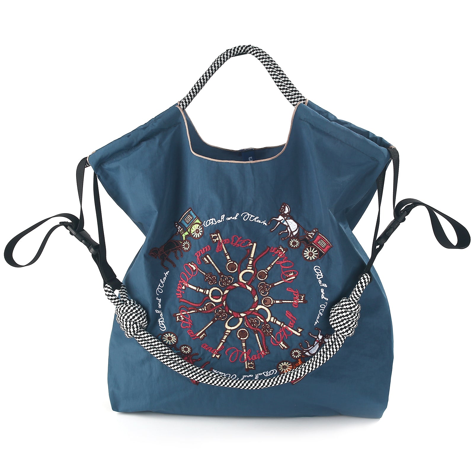 Ball&Chain Carriage Pattern Embroidery Nylon Tote Bag for Women（L）