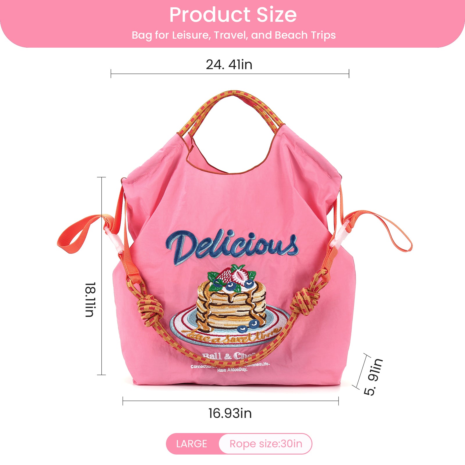Ball&Chain Embroidery Tote Bag for Women with Shoulder Strap（L）