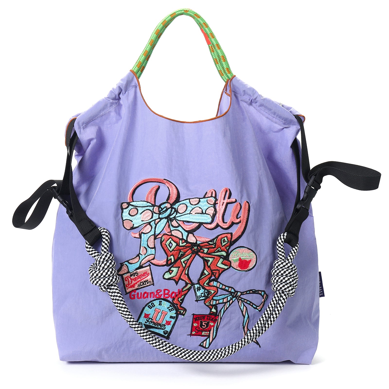 Guan&Ball Lady Tote Bag, a butterfly embroidered patterned nylon bag, is the perfect companion for travel and shopping