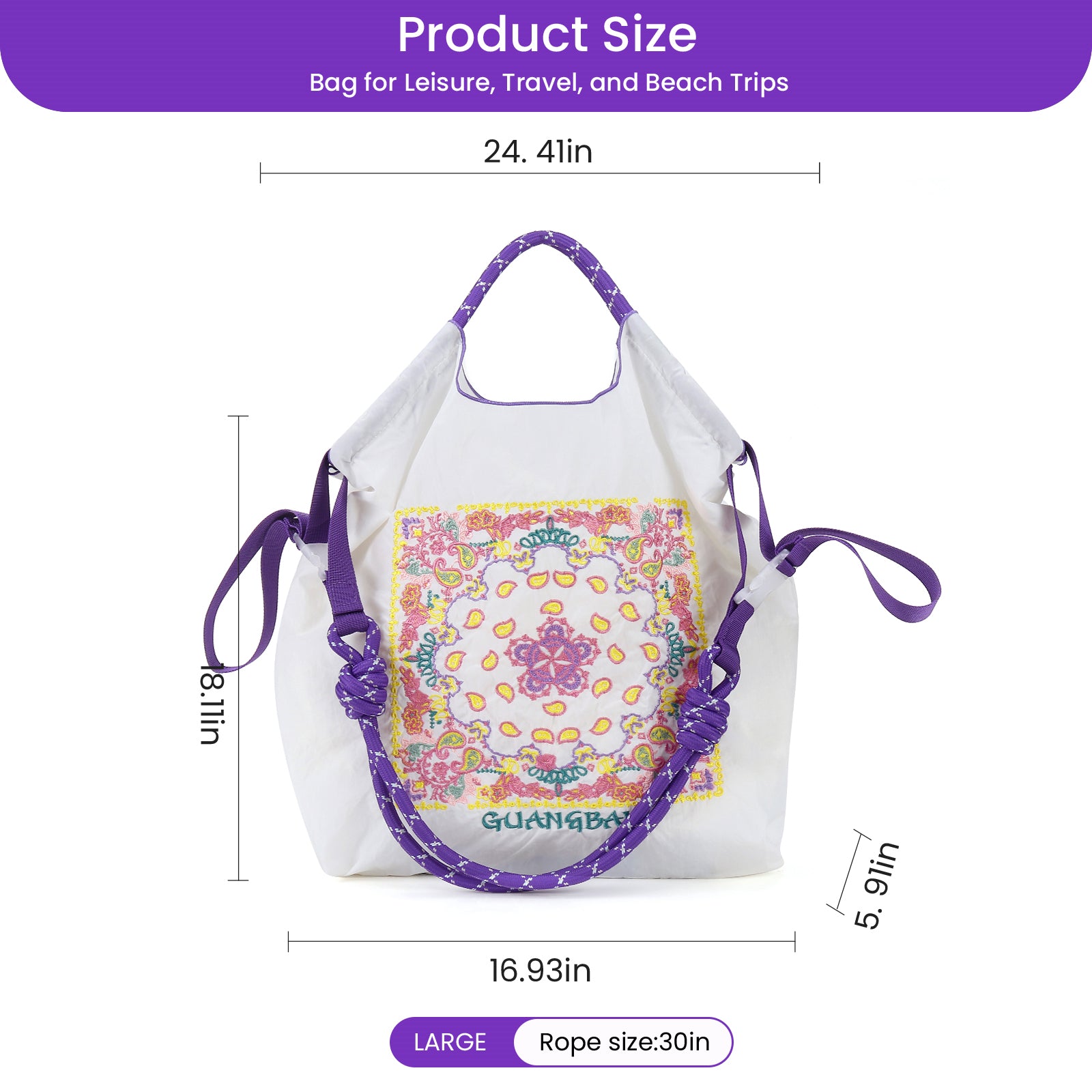 Guan&Ball Tote Bag for Women, Foldable Tote Bag With Large Shoulder strap Bag Handle Handbag for Travel, Work