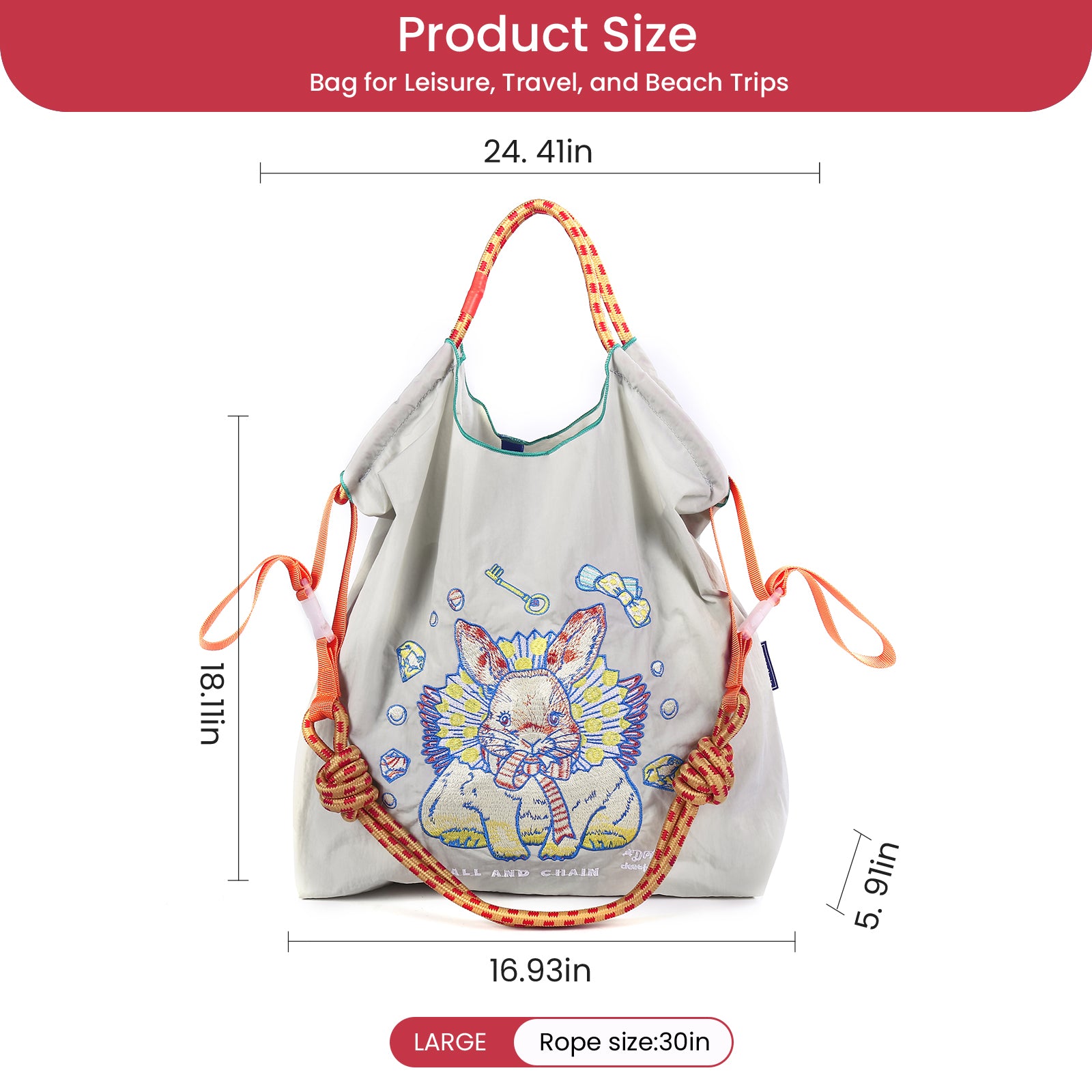Ball&Chain Embroidery Tote Bag for Women（L）