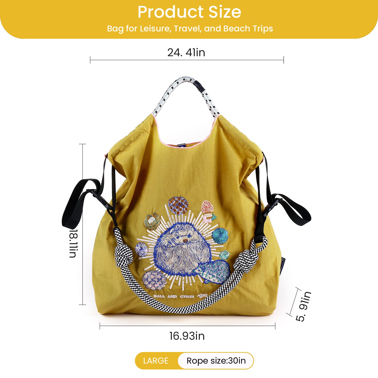 Ball&Chain Nylon Tote Bag for Women，Nylon Tote Bag,Everyday Bag Handbags for Work Beach Gym(L)