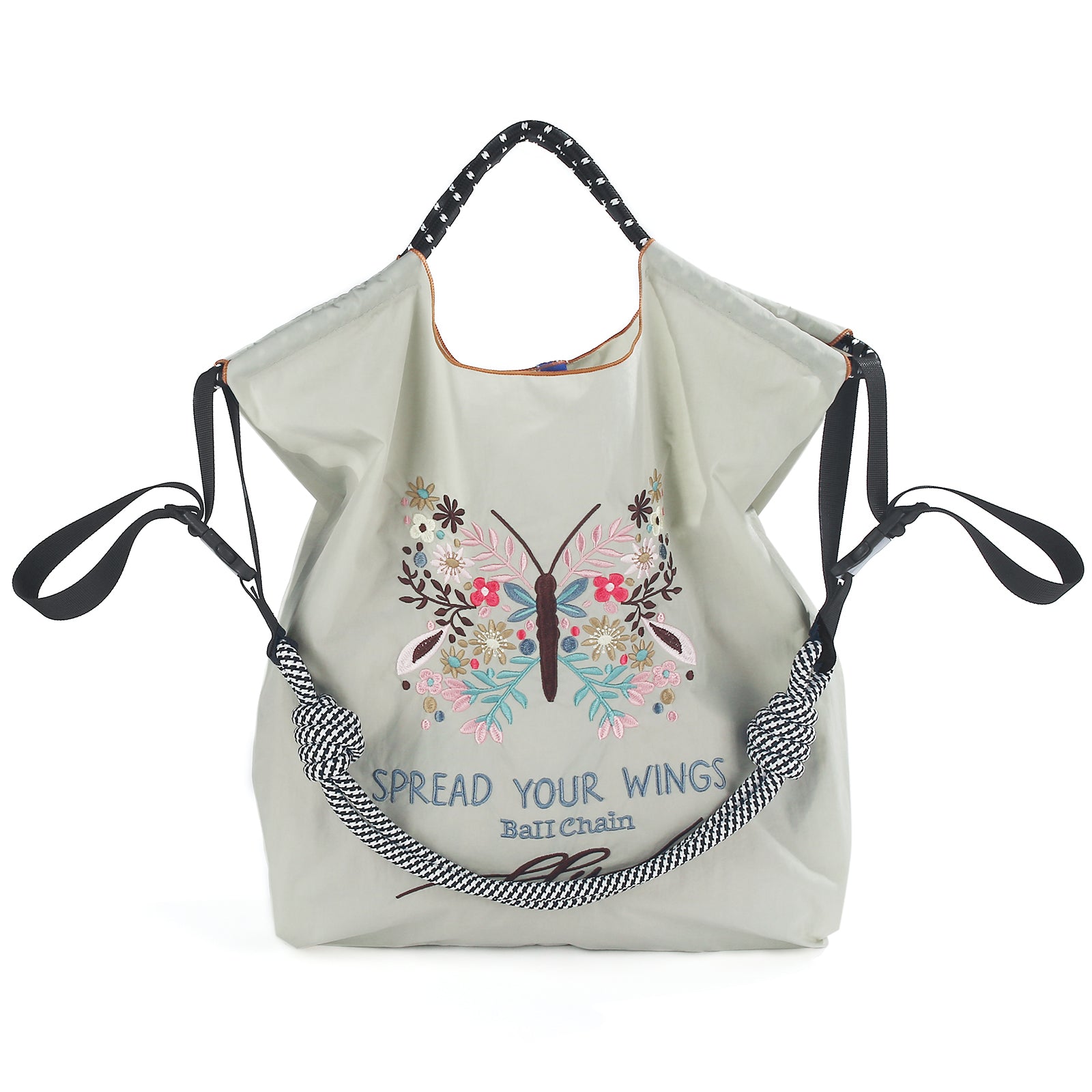 Ball&Chain Women's Fashion Handbag Embroidered Exquisite Butterfly Nylon Handbag(L)