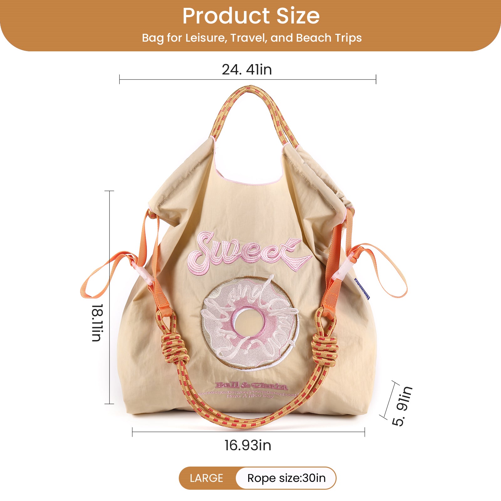Ball&Chain Large Tote Bag For Women,Foldable Tote Bag, Personalized Present Suitable for Wedding, Birthday, Beach, Holiday（L）