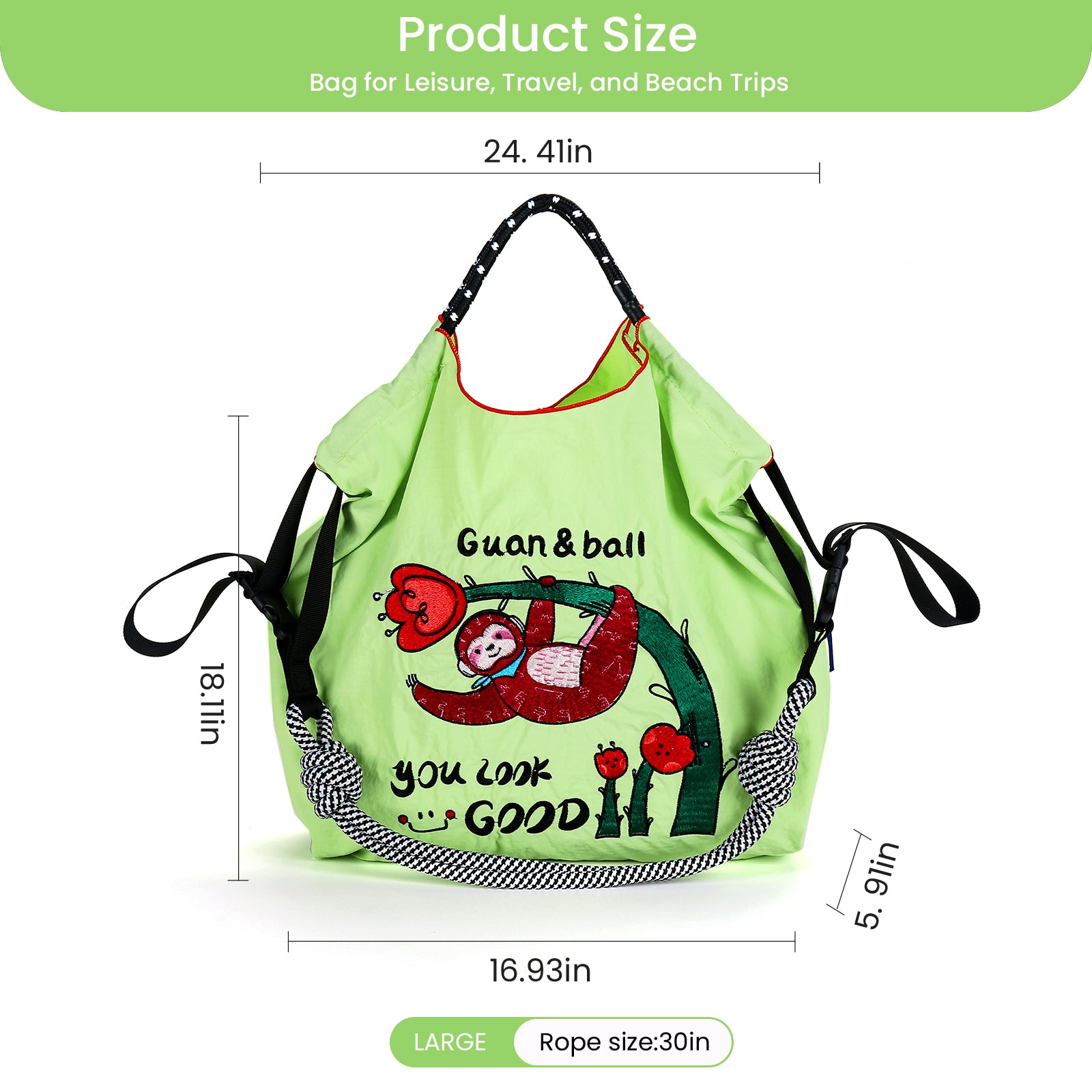 Guan&Ball Embroidery Initial Nylon Tote Bag, Women Travel Bags Handbags Everyday Bag
