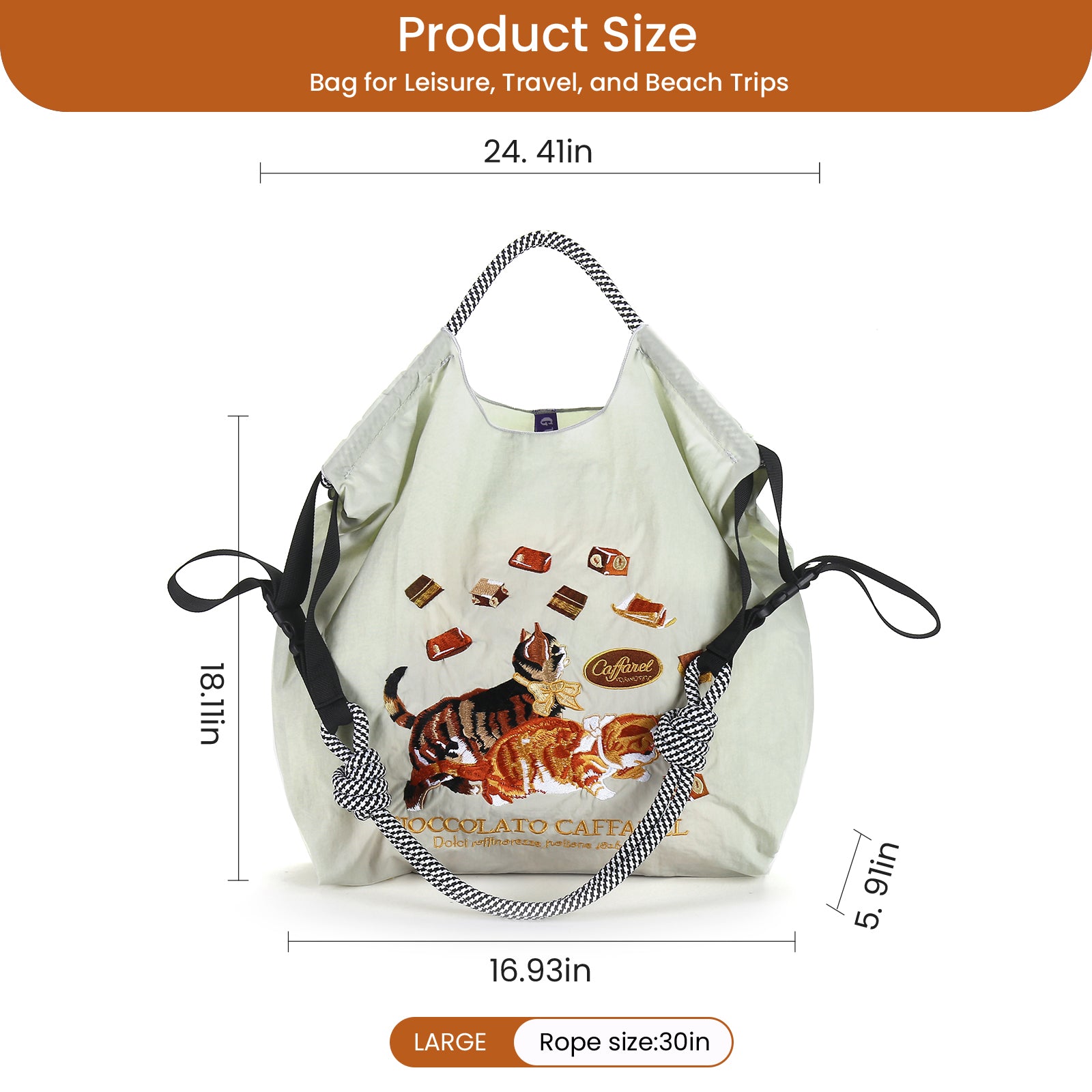 Ball&Chain  Women Embroidery Shoulder Handbag Nylon Pockets Bag Ladies Crossbody Purse Fashion Tote Handle Satchel（L）