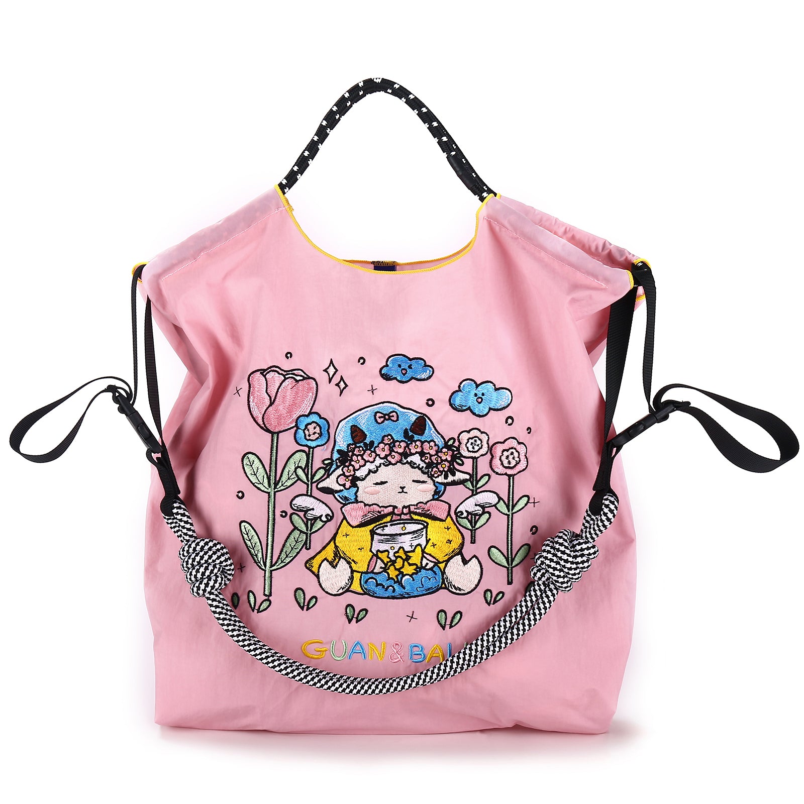 Guan&Ball Lady Tote bag, a lamb embroidered nylon bag, is the perfect companion for shopping and travel