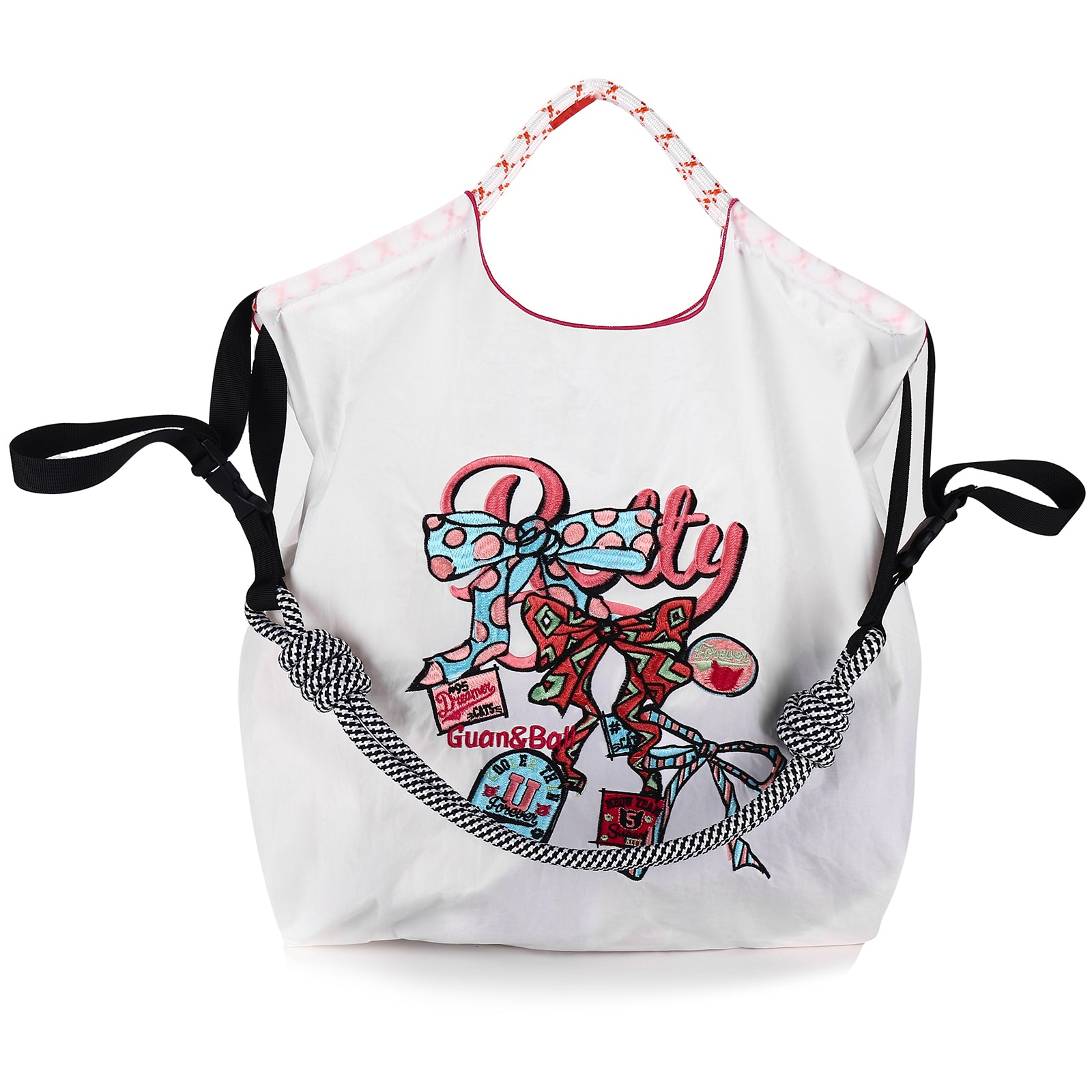 Guan&Ball Lady Tote Bag, a butterfly embroidered patterned nylon bag, is the perfect companion for travel and shopping