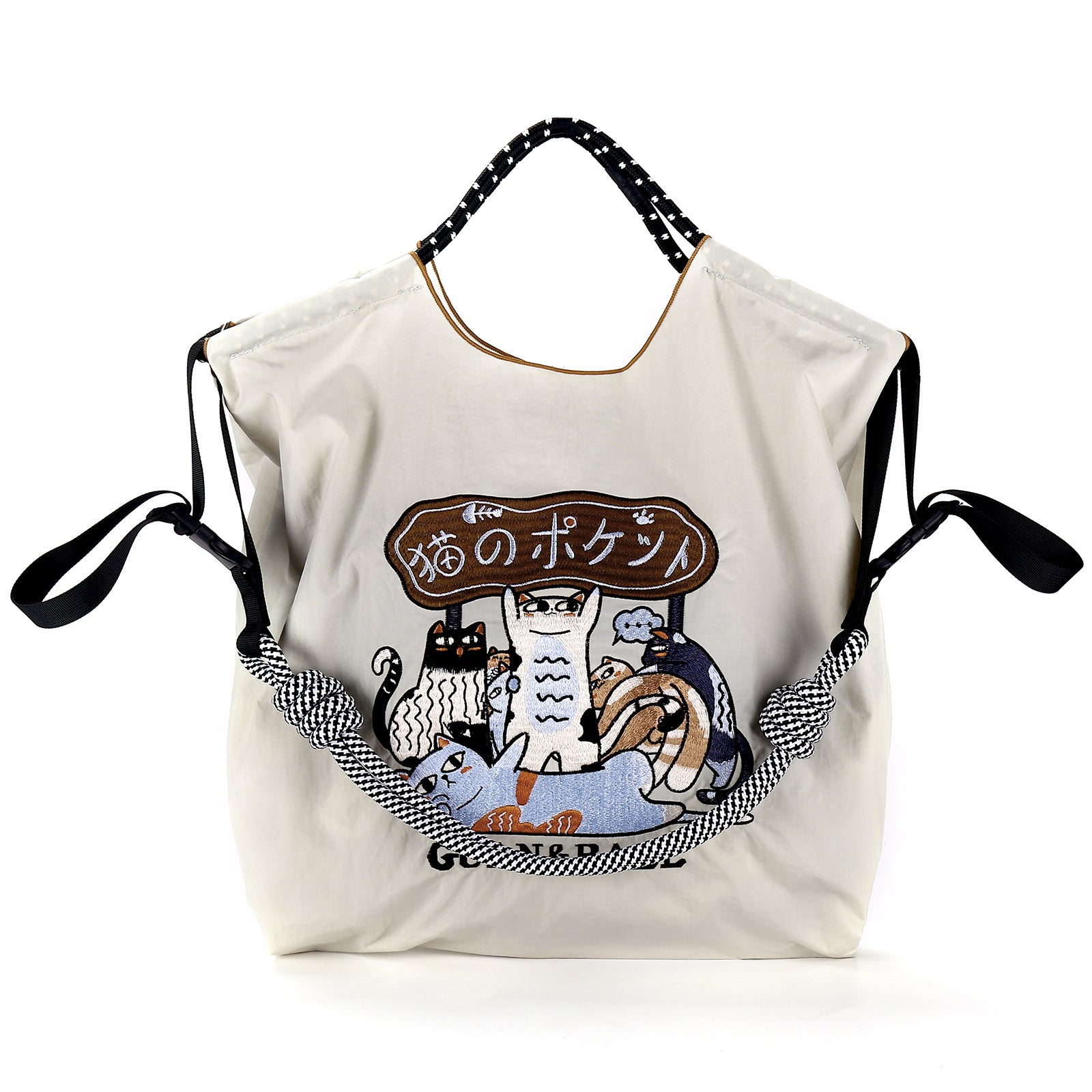 Guan&Ball The Lady Tote bag, waterproof nylon bag with lamb embroidery pattern, is the perfect companion for travel