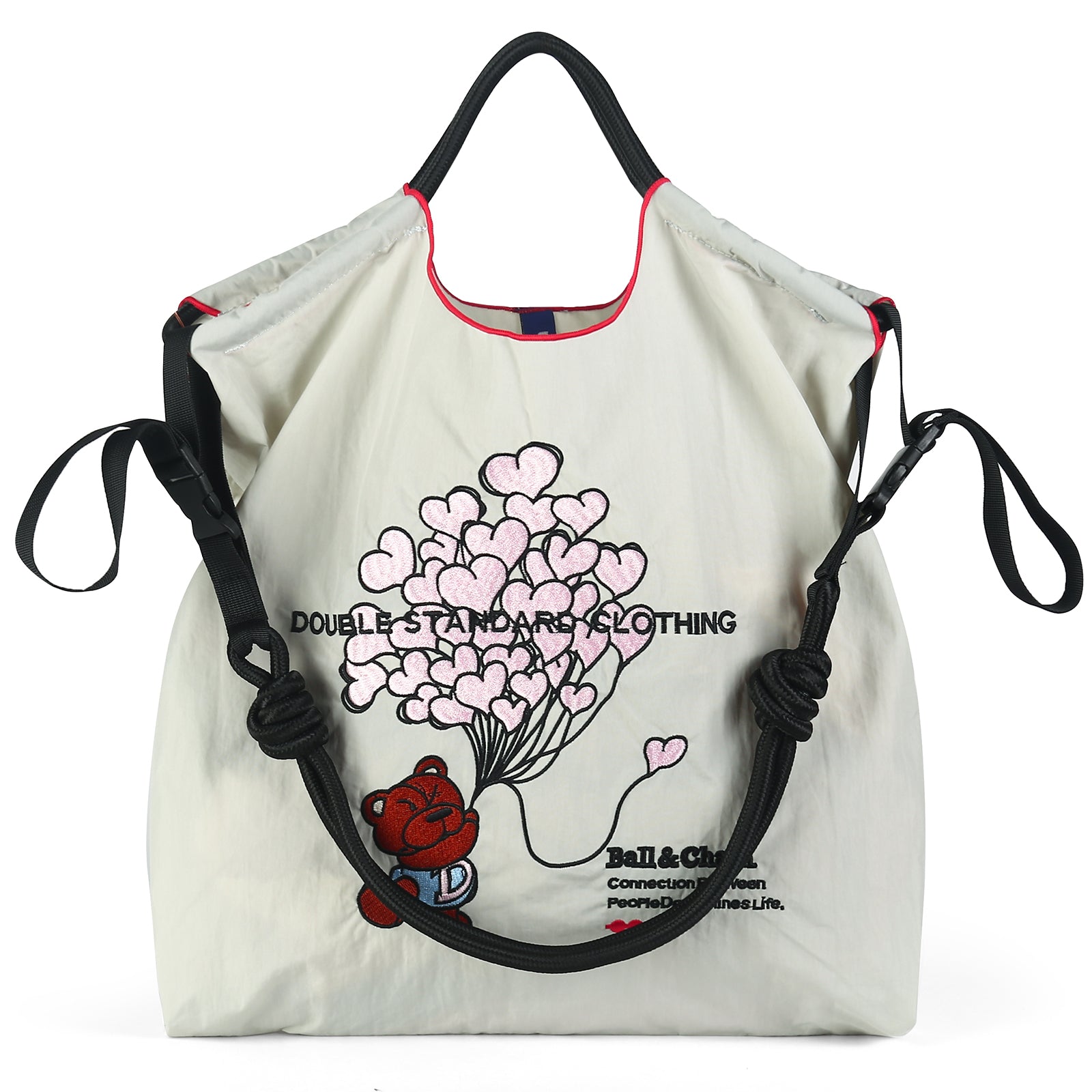 Ball&Chain Women Embroidery Shoulder Handbag Nylon Pockets Bag Ladies Crossbody Purse Fashion Tote Handle Satchel（L）