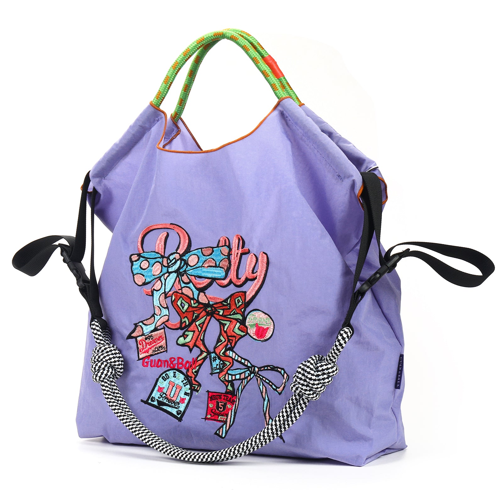 Guan&Ball Lady Tote Bag, a butterfly embroidered patterned nylon bag, is the perfect companion for travel and shopping
